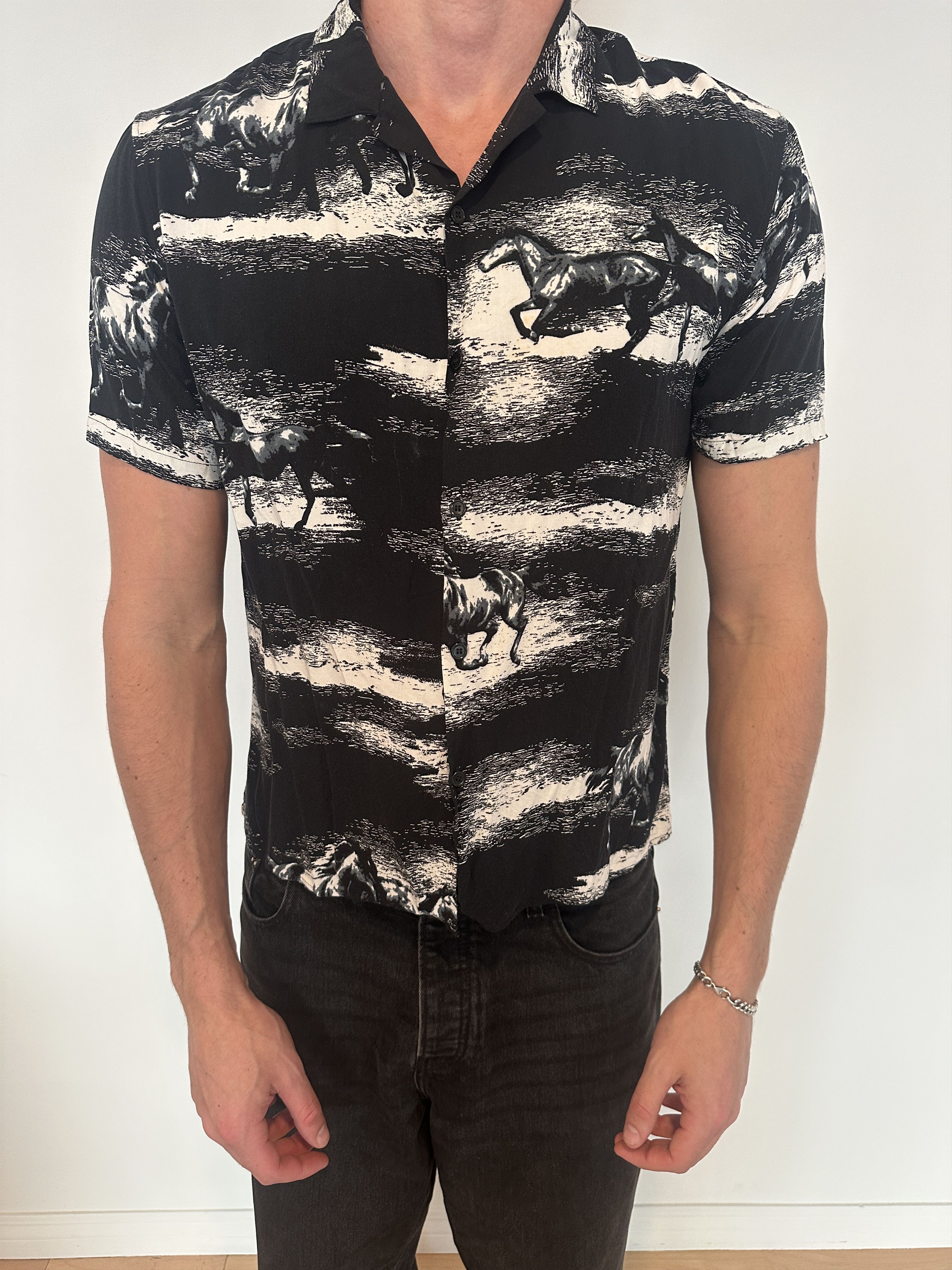 The Kooples Horse Print Short Sleeve Button Up Size US XL / EU 56 / 4 - 1 Thumbnail