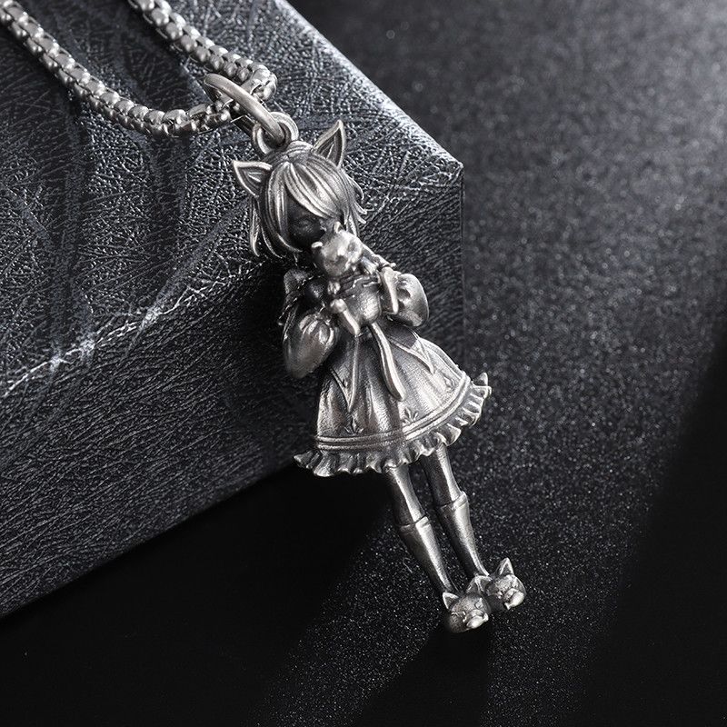Jewelry Little Girl With Cat Doll Pendant Necklace Size ONE SIZE - 2 Thumbnail