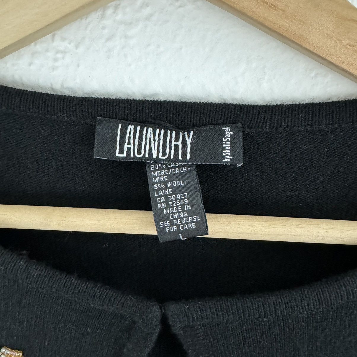 Laundry by Shelli Segal Vintage 90s Black Cashmere Wool Beaded Floral Cropped Shrug Size L / US 10 / IT 46 - 8 Thumbnail