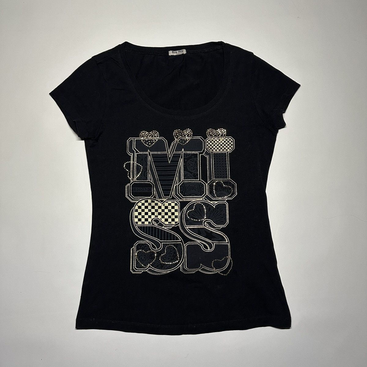 Miu Miu Miu Miu Black Graphic T-Shirt Embellished Logo Design Size S / US 4 / IT 40 - 2 Thumbnail
