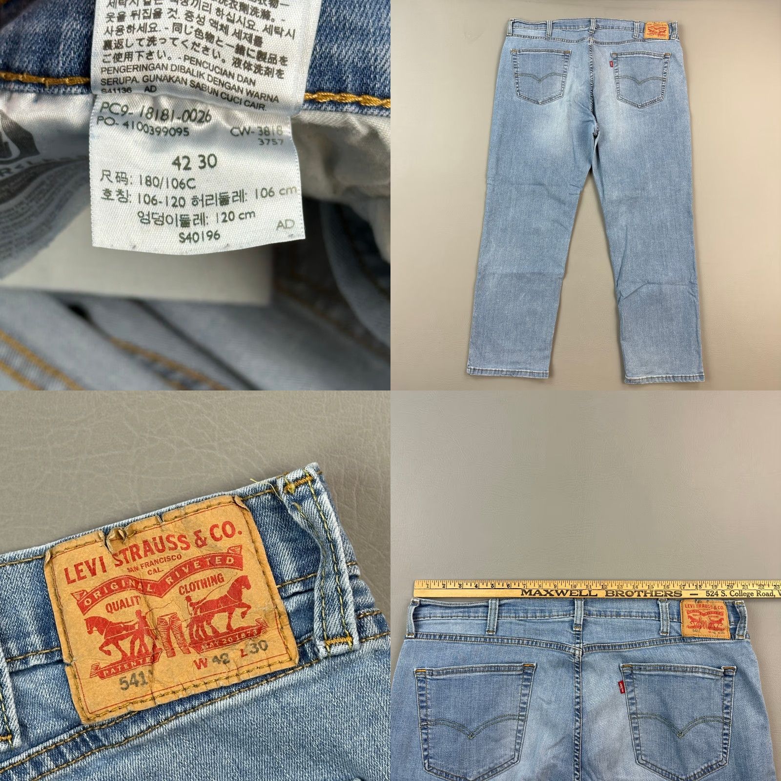 Levi's Levis 541 Jeans Mens 42x30 42x29 Athletic Taper Stretch Denim Medium Wash Casual Size US 42 / EU 58 - 8 Thumbnail