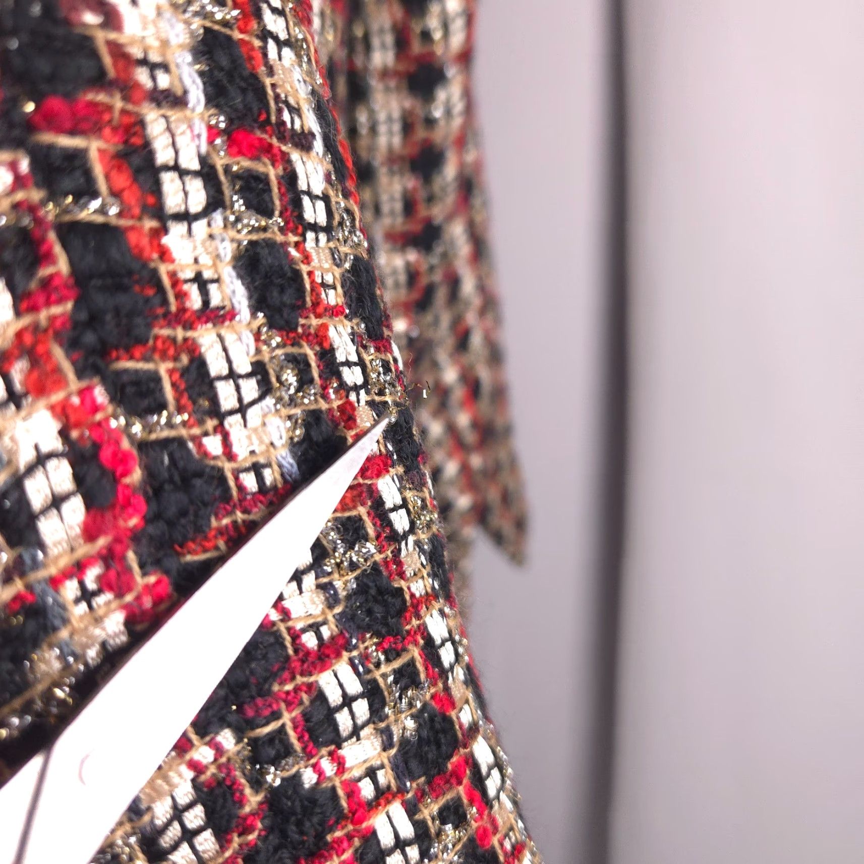 Chicos Blazer Jacket 0 Red Black Textured Bouclé Tweed Clueless 