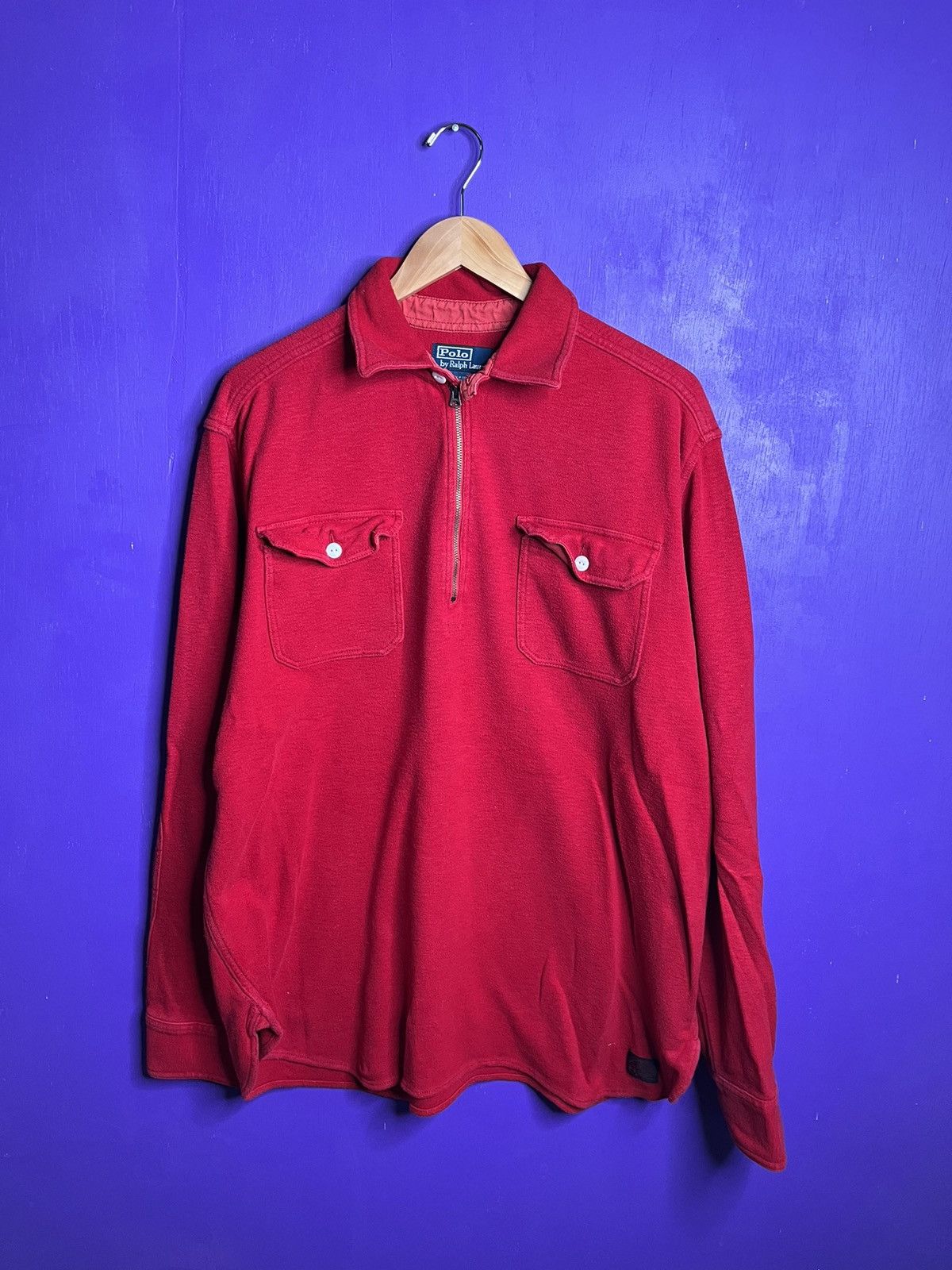 image of 90's Polo Ralph Laurent Quarter Zip Polo Shirt in Red, Men's (Size XL)