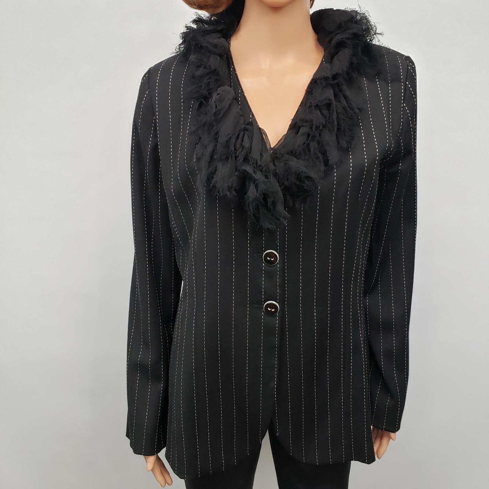 Vintage Pamela Vanderlinde Zone Blazer Jacket Pinstriped Ruffled 8 Size M / US 6-8 / IT 42-44 - 1 Preview