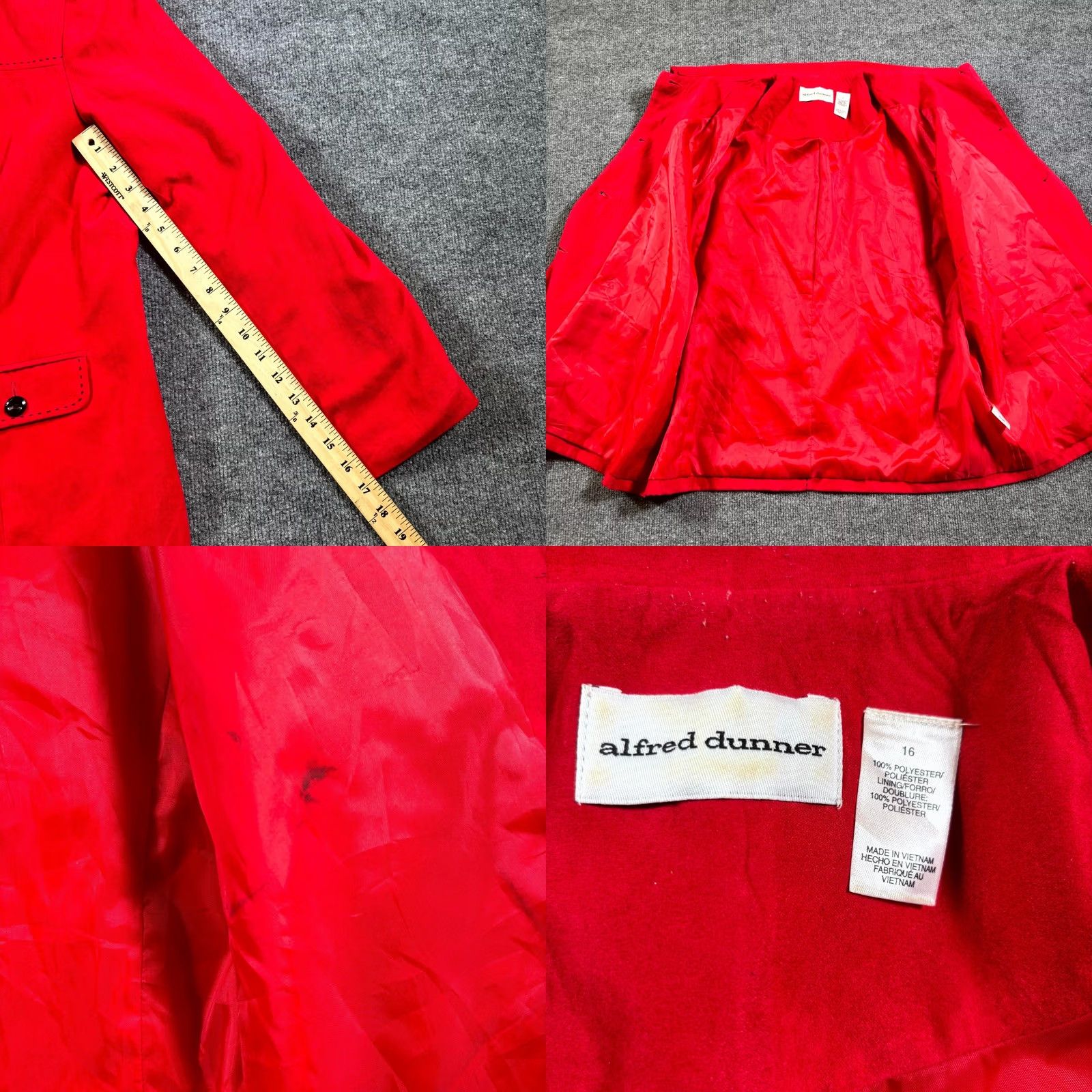 Vintage Alfred Dunner Basic Jacket Womens 16 Red Polyester Fleece-Lined Button-Up Jacket Size XXL / US 16-18 / IT 52-54 - 8 Thumbnail