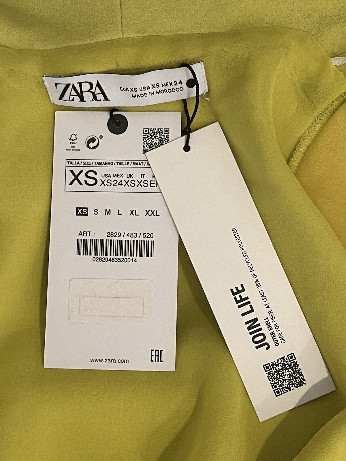 Zara Zara Pareo Lime Green Long Sleeve Wrap Mini Dress Size XS / US 0-2 / IT 36-38 - 10 Thumbnail