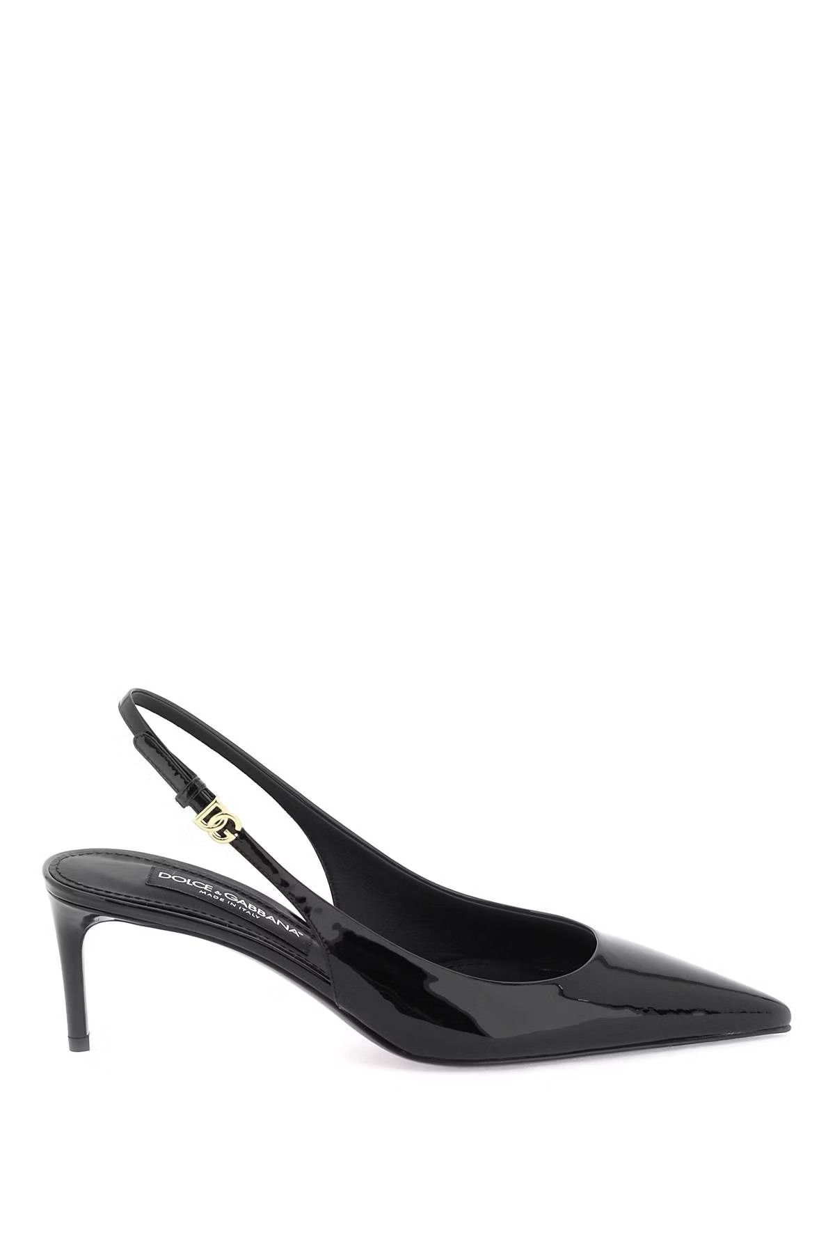 image of Dolce Gabbana O1S22I1N0424 Patent Leather Slingback Pumps In Black Shoes, Women's (Size 9)