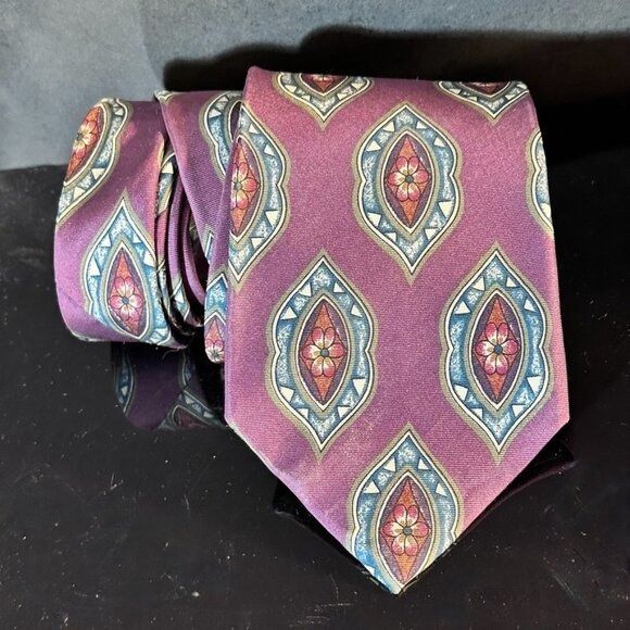 Dior Christian Dior Purple Silk Tie Medallion Floral Mid Century Size ONE SIZE - 2 Thumbnail