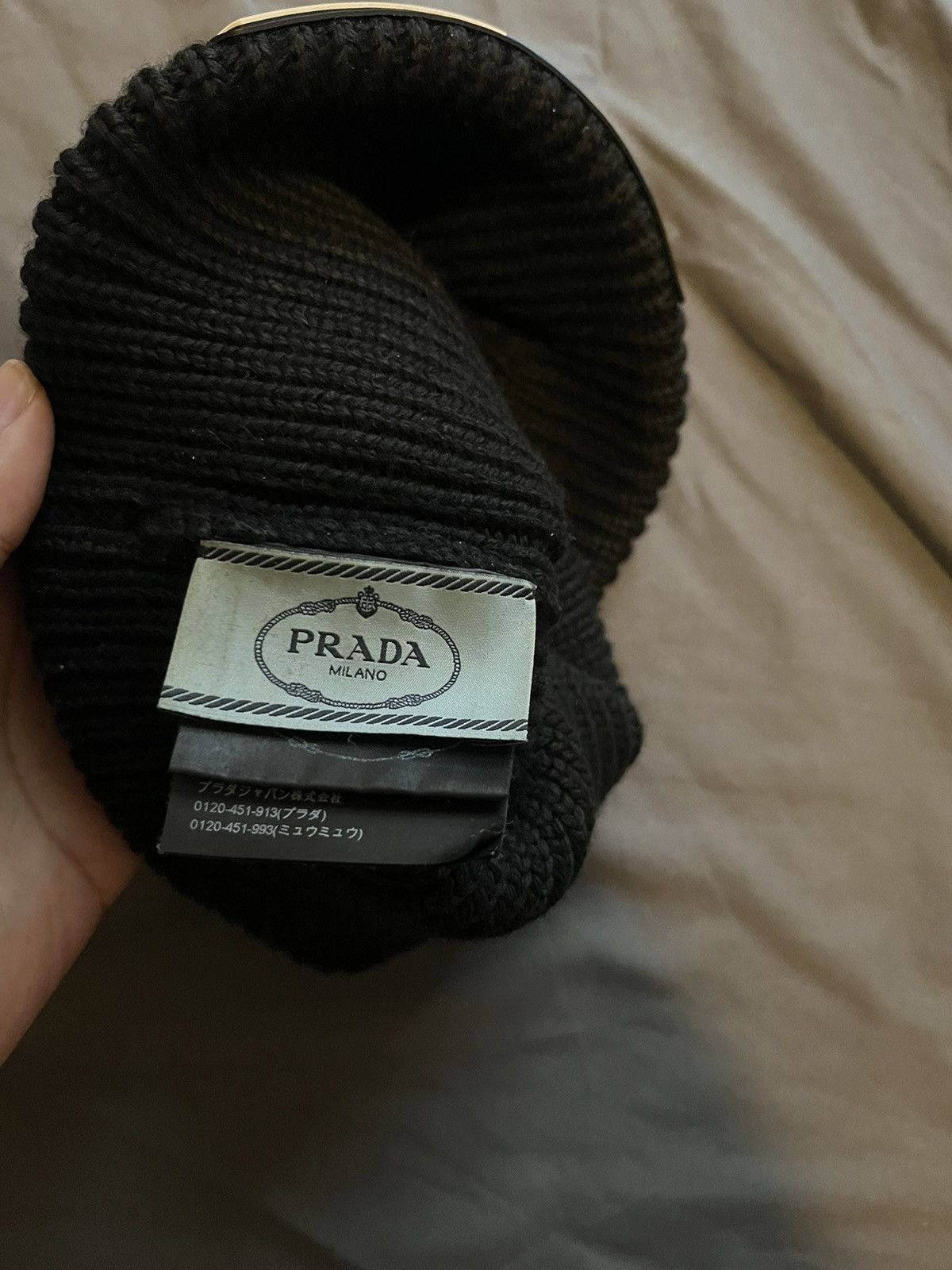 Prada Prada Rubber Patch Wool Beanie - BLK/BLUE/WHITE Size ONE SIZE - 4 Thumbnail