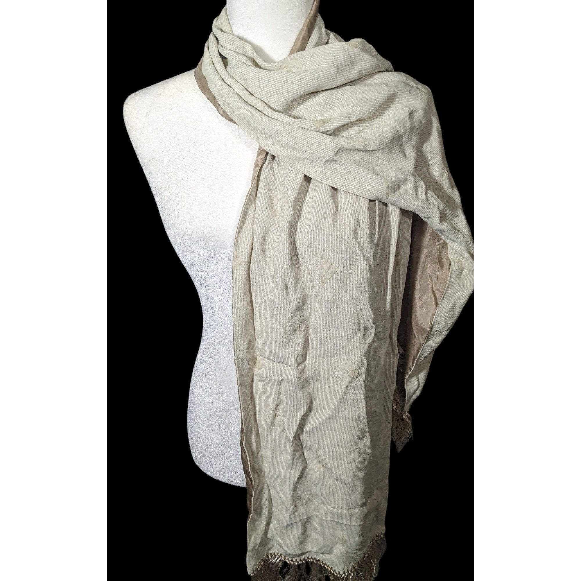 Other Vintage Donna Livingstone Silk Beige Geometric Textured Scar Size ONE SIZE - 3 Thumbnail