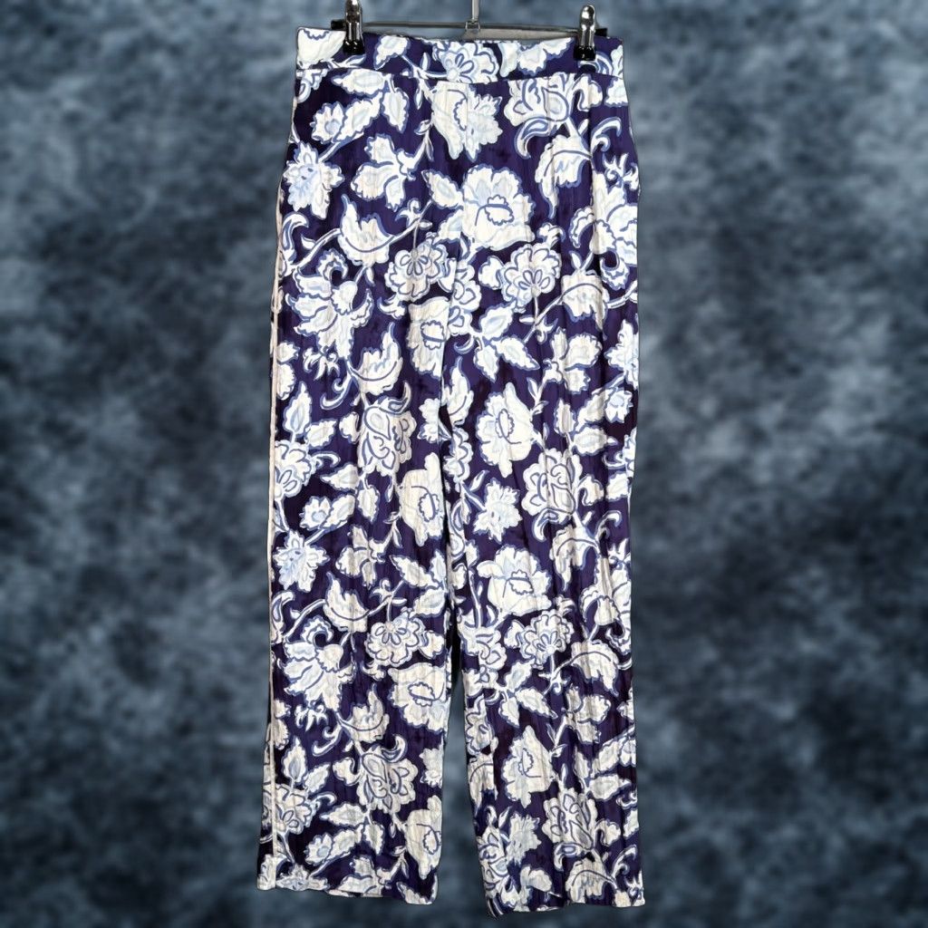 Zara Zara Womens Size Small Floral Wide-Leg Pants Blue & White Size 28" / US 6 / IT 42 - 1 Thumbnail