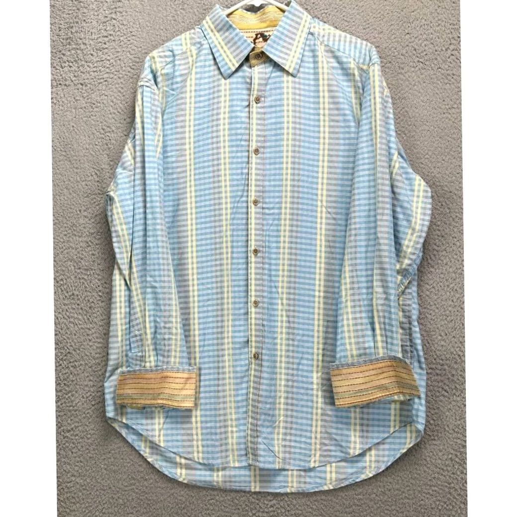 Robert Graham VINTAGE Robert Graham Shirt Adult XL Blue Yellow Plaid Long Sleeve Button Up Mens Size US XL / EU 56 / 4 - 2 Thumbnail