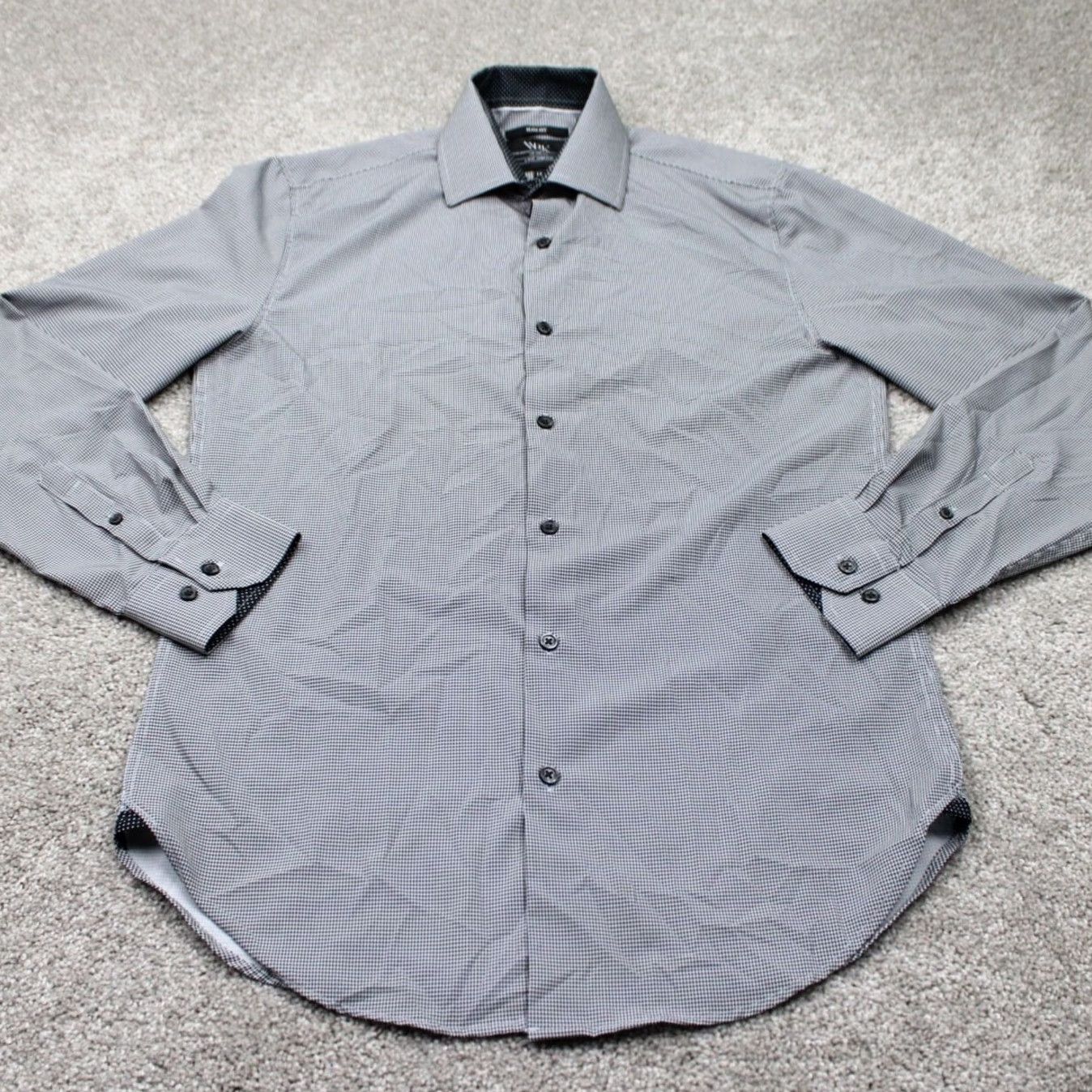 Vintage WRK Dress Shirt Mens 15 Black/White 4 Way Stretch Slim Fit L/S Button Size 40R - 3 Thumbnail