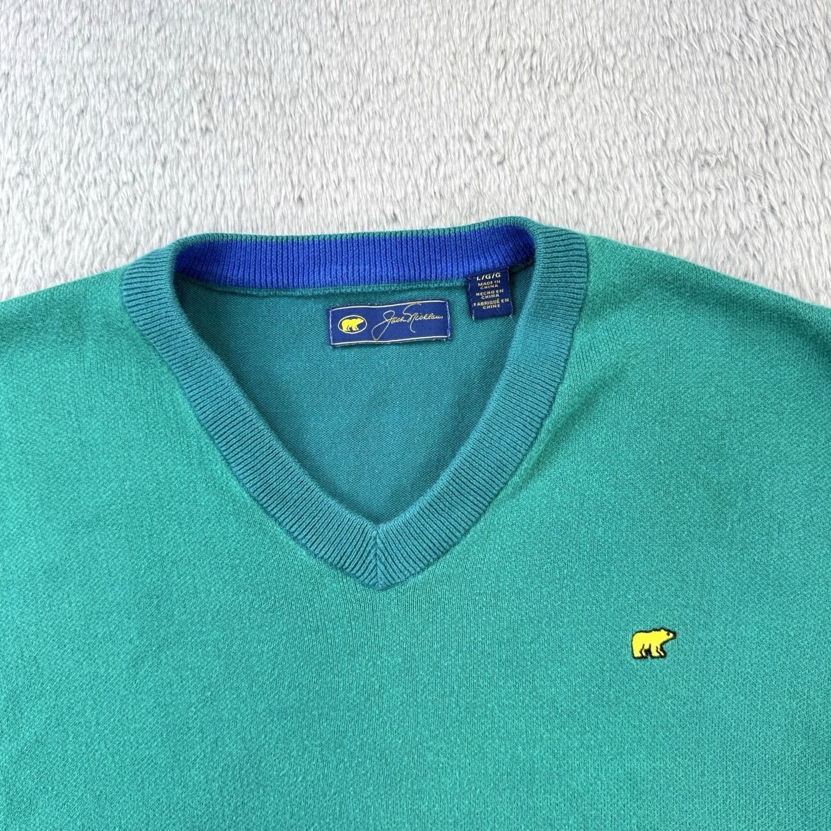Vintage Jack Nicklaus Sweater Vest Mens Large Green Golf v neck Cotton Knit Preppy bear Size US L / EU 52-54 / 3 - 3 Thumbnail