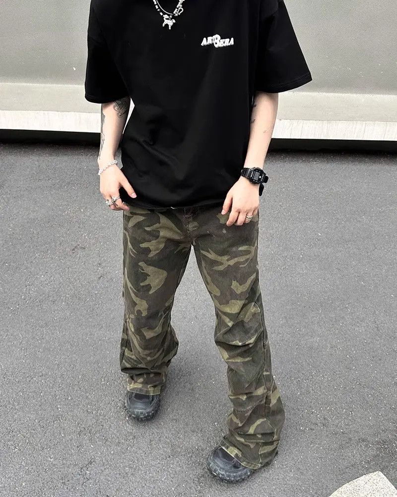 Japanese Brand × Jean Camo Graphic Wide Leg Cargo Pants, Military Style Pants Size US 32 / EU 48 - 6 Thumbnail