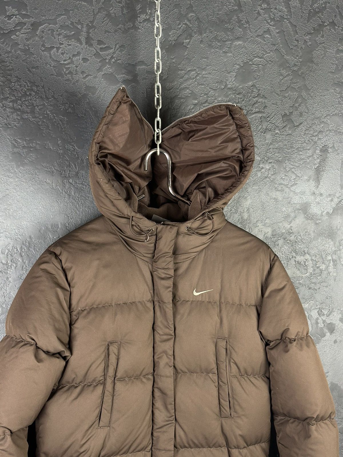 Nike × Vintage Vintage NIKE Brown Down Long Puffer Drill Jacket Swoosh Size US XS / EU 42 / 0 - 2 Thumbnail