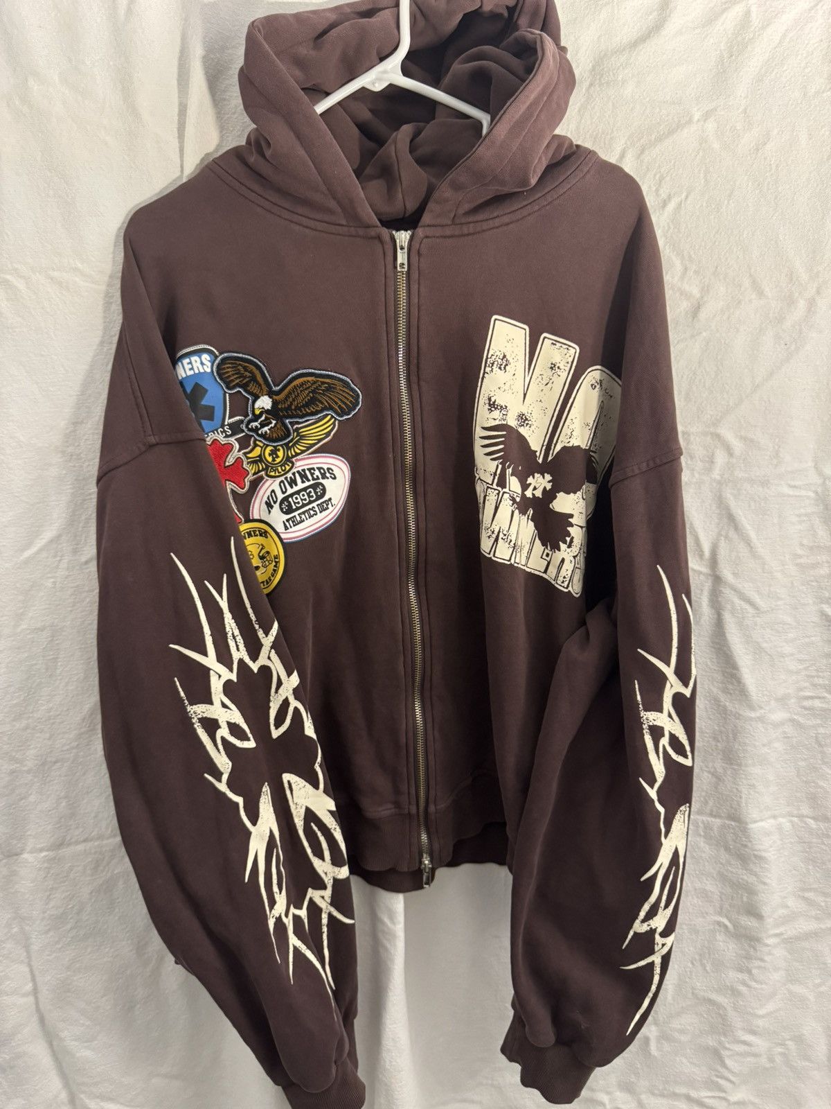 Other No Owners Patchwork Zip-Up Hoodie – Brown / Oversized Fit Size US L / EU 52-54 / 3 - 2 Thumbnail