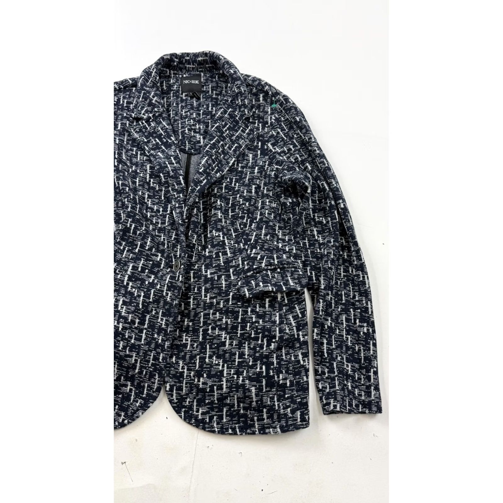 NIC+ZOE NIC+ZOE Blazer Womens L Blue Geometric Knit One Button Jacket Pockets Work Vintage No Size L / US 10 / IT 46 - 3 Thumbnail