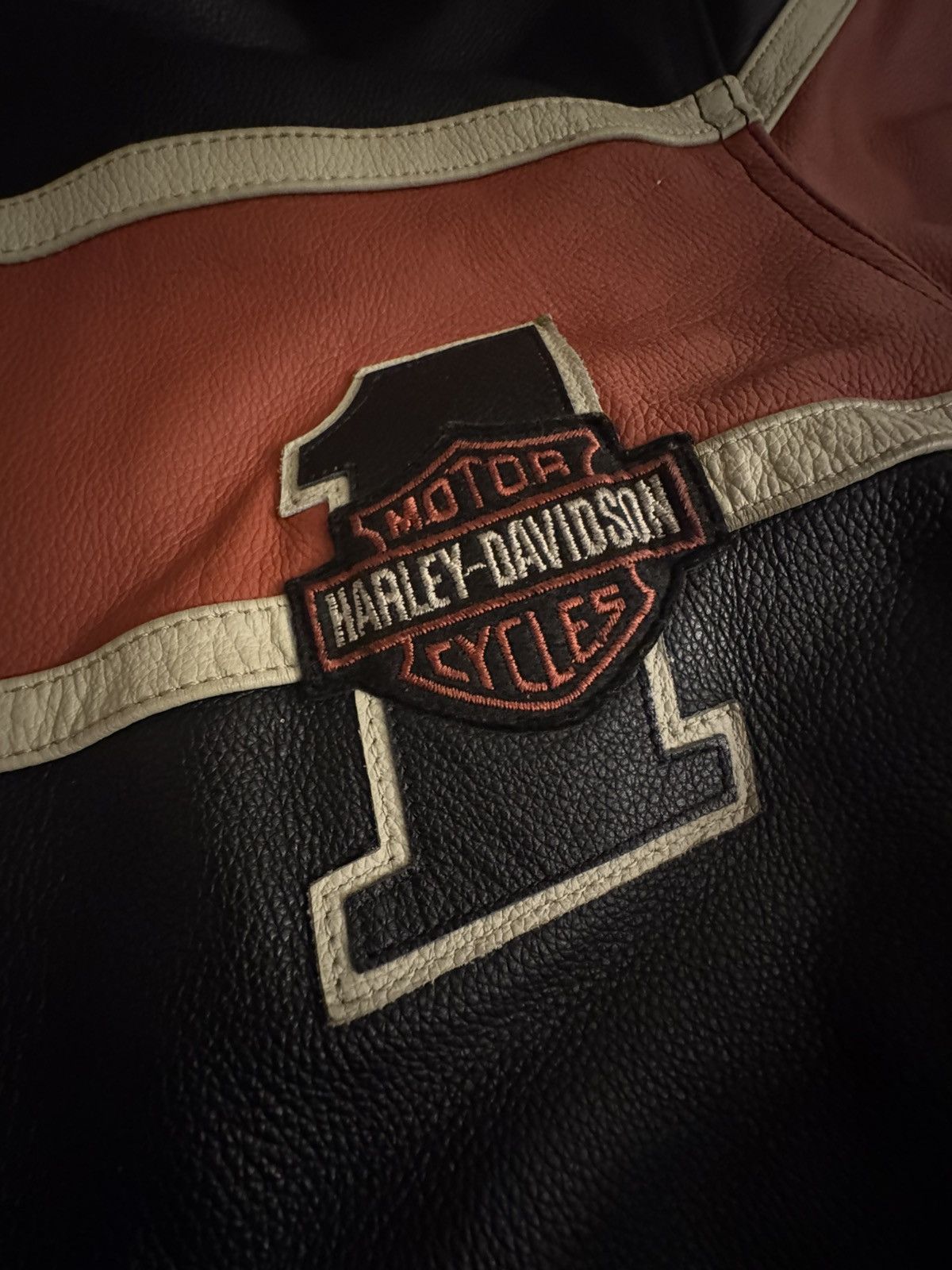 Harley Davidson Harley Davidson Victory Lane #1 Leather Jacket Orange Stripe Size US M / EU 48-50 / 2 - 2 Thumbnail