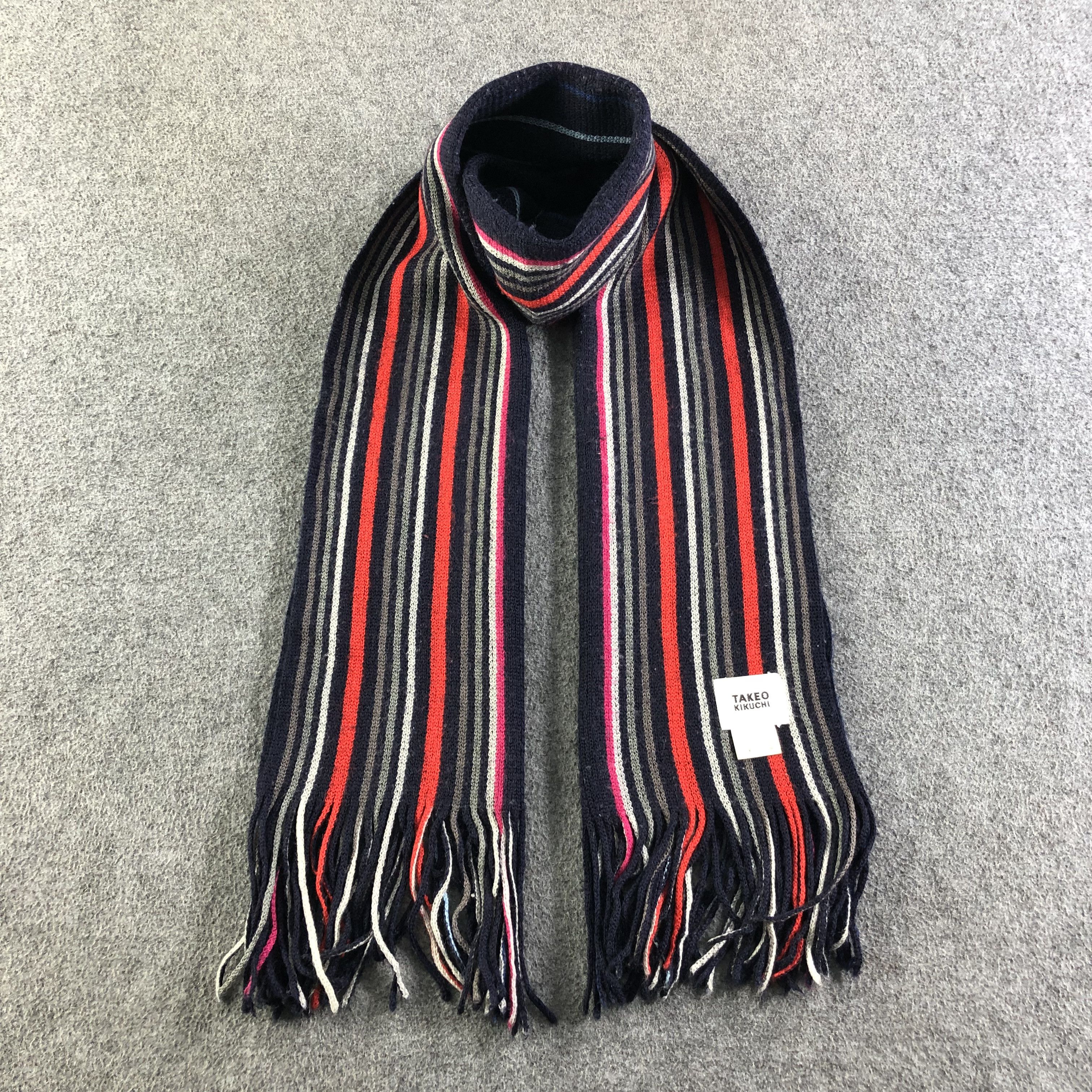 Takeo Kikuchi Takeo Kikuchi Striped Knit Wool Scarf Muffler V1859 Size ONE SIZE - 1 Thumbnail