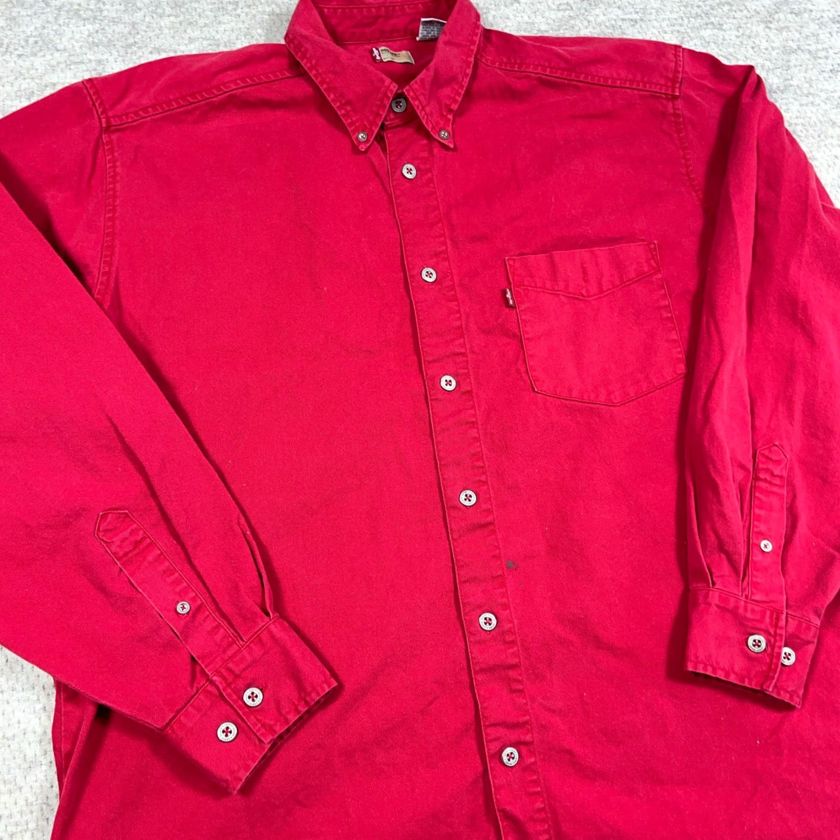 VINTAGE Levi's Denim Shirt Men L Red Button Up Western 90s Cowboy Shirt Mens Red Levi's Denim Long Sleeve Button-Up Casual Western 90s