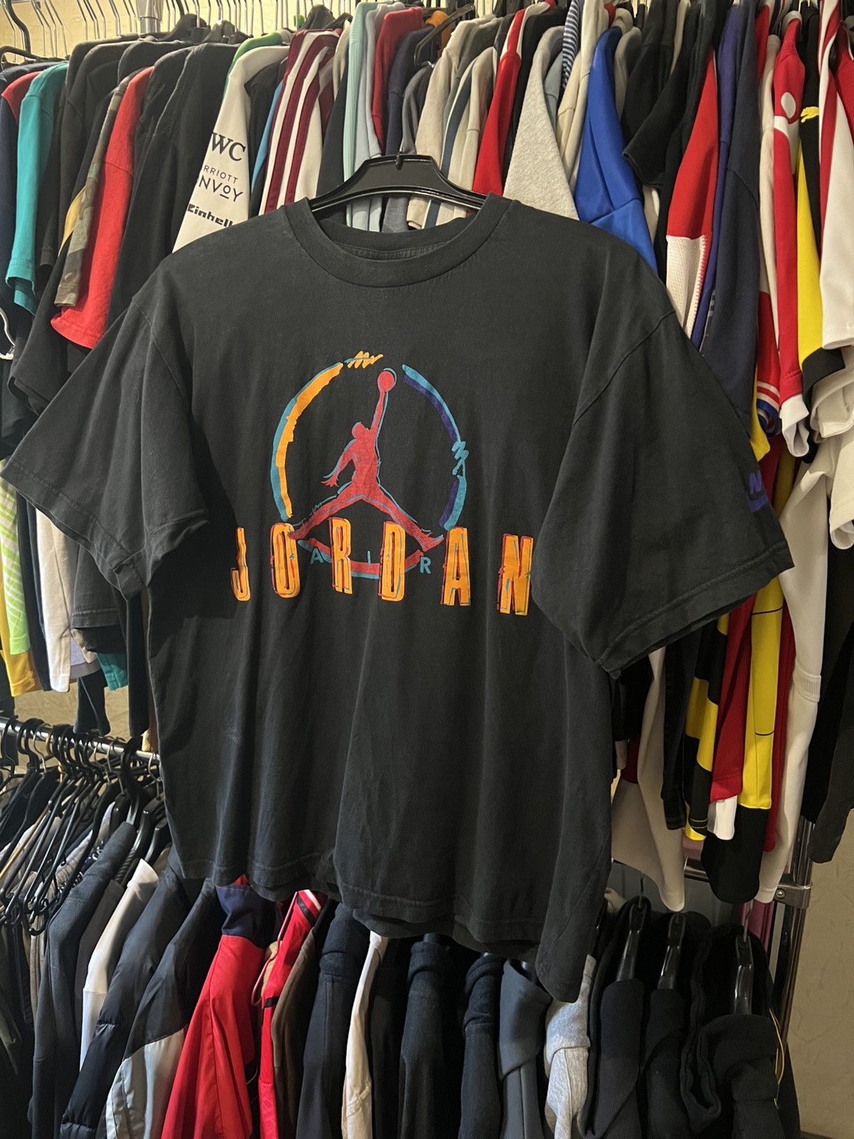 90s VINTAGE NIKE AIR JORDAN JUMPMAN BIG LOGO AOP BAND TEE