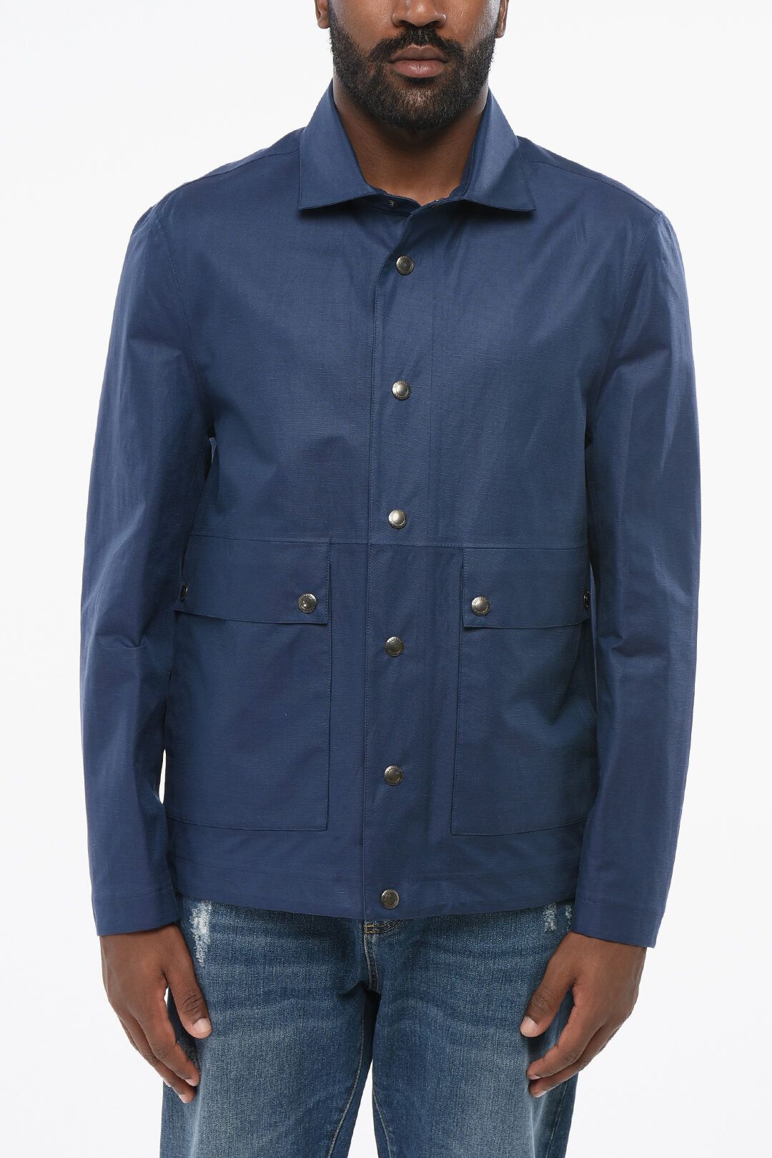 og1mm0725 Linen Blend Overshirt in Blue
