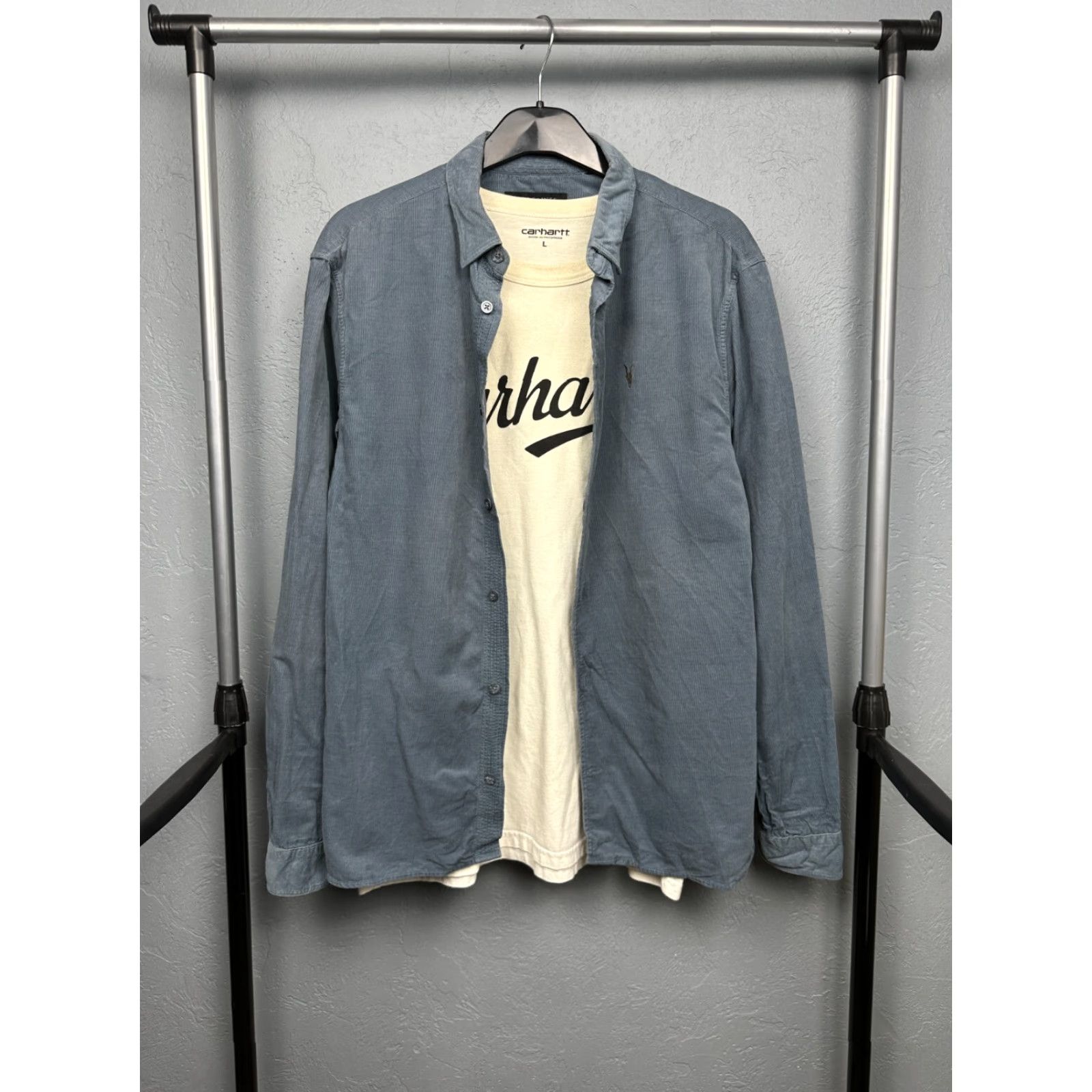 Allsaints Allsaints Mens Birchwood Corduroy Flannel Shirt M Blue Button-Up Shirt Mens Size US M / EU 48-50 / 2 - 2 Thumbnail