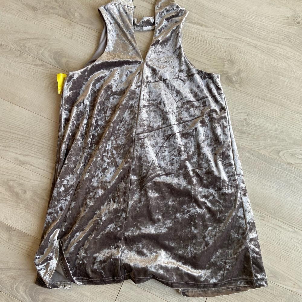 Designer DO + BE Silver Velvet Shift Dress with Cutout Size L / US 10 / IT 46 - 2 Thumbnail