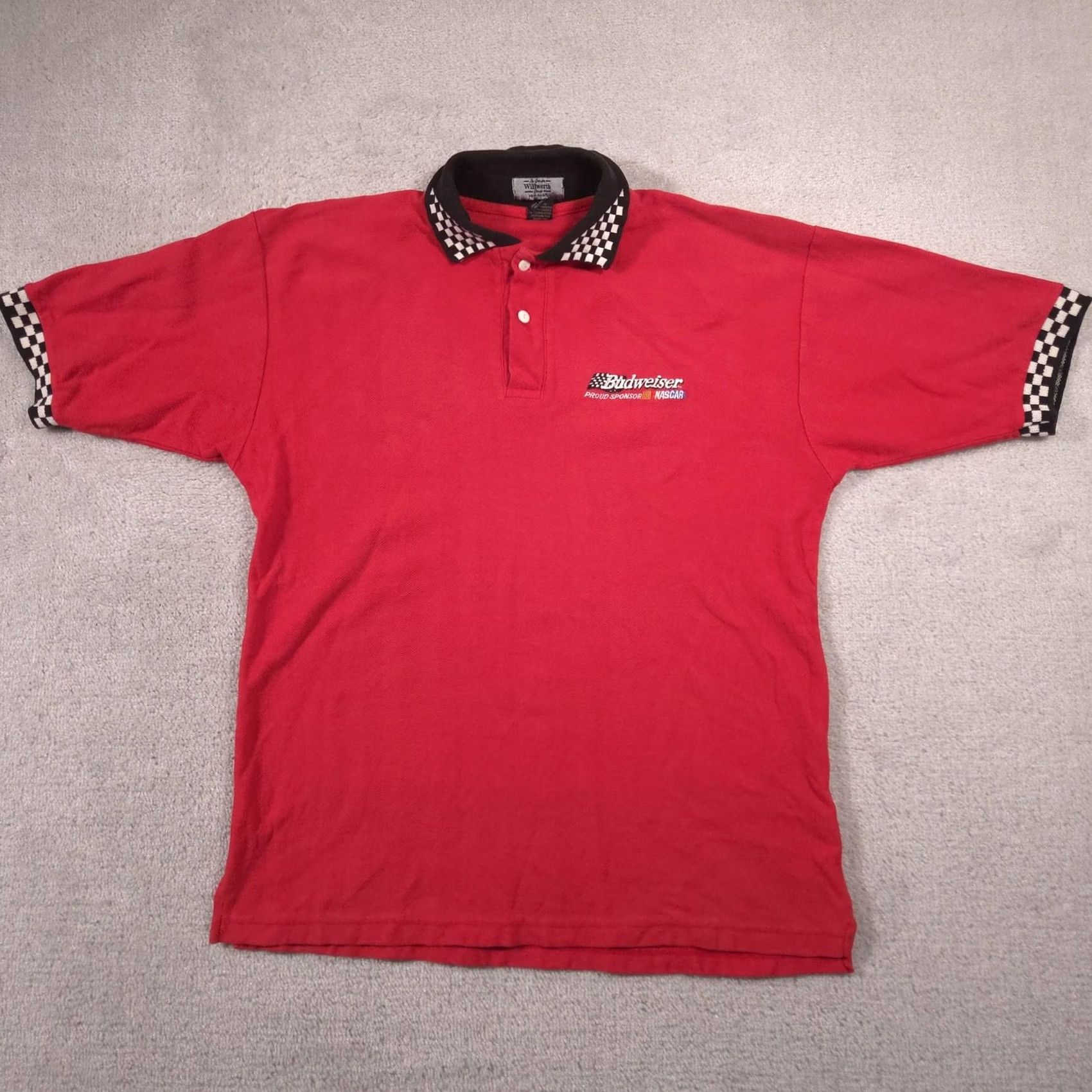Vintage Willwerth Group Budweiser NASCAR Racing Polo Shirt Mens Large Red Embroidered Size US L / EU 52-54 / 3 - 2 Thumbnail