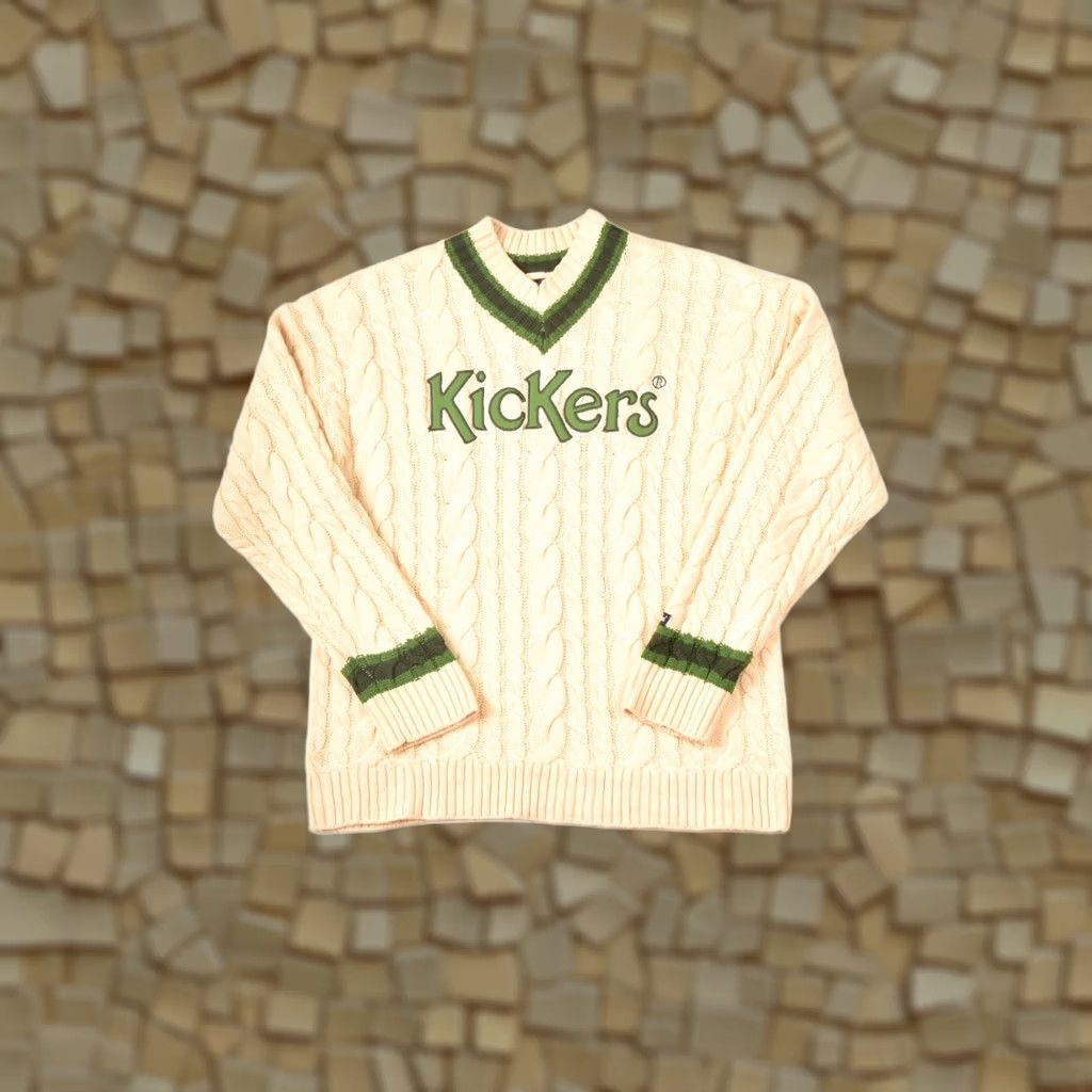 Kickers Kickers Vintage Cable Knit Pullover V-Neck Sweater Big Logo XS Men Ivory Knit Style Pullover Logo, Vintage 90s? Size US XS / EU 42 / 0 - 1 Thumbnail
