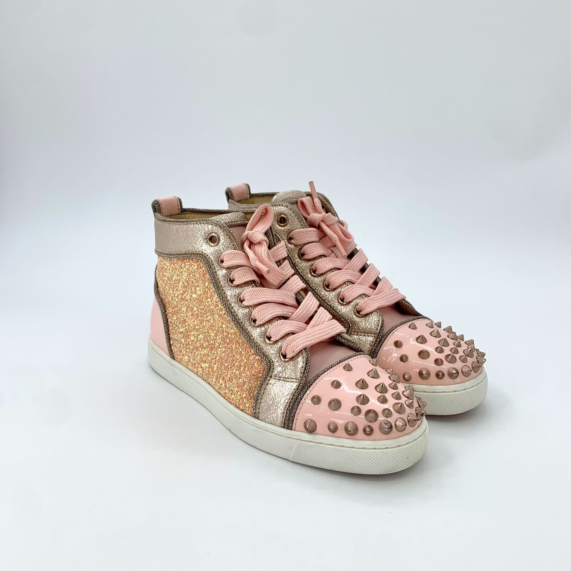 Christian Louboutin Gold & Pink Glitter Sneakers