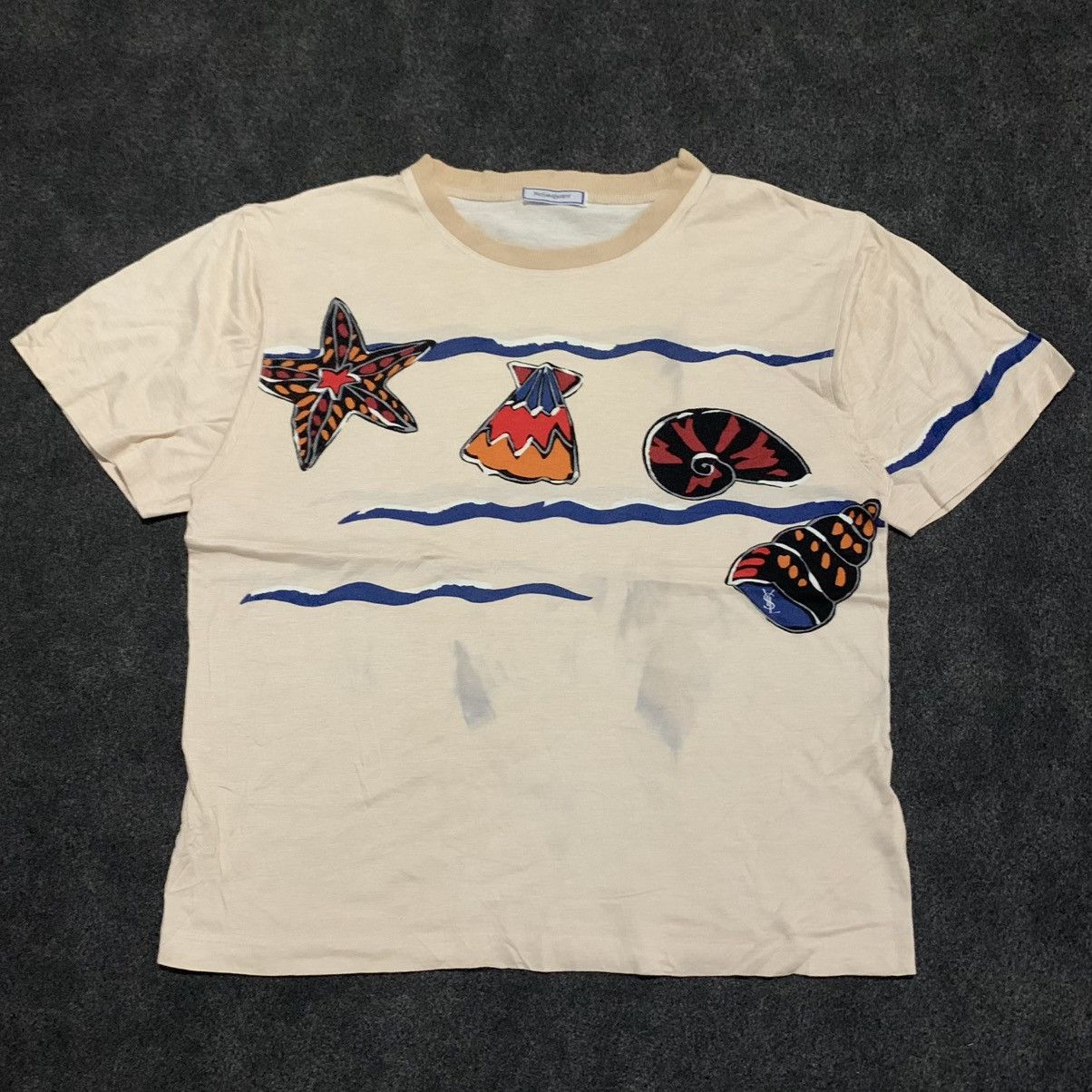 Yves Saint Laurent Vintage Yves Saint Laurent Sea Life/Seashell Print T-Shirt Size L / US 10 / IT 46 - 1 Thumbnail