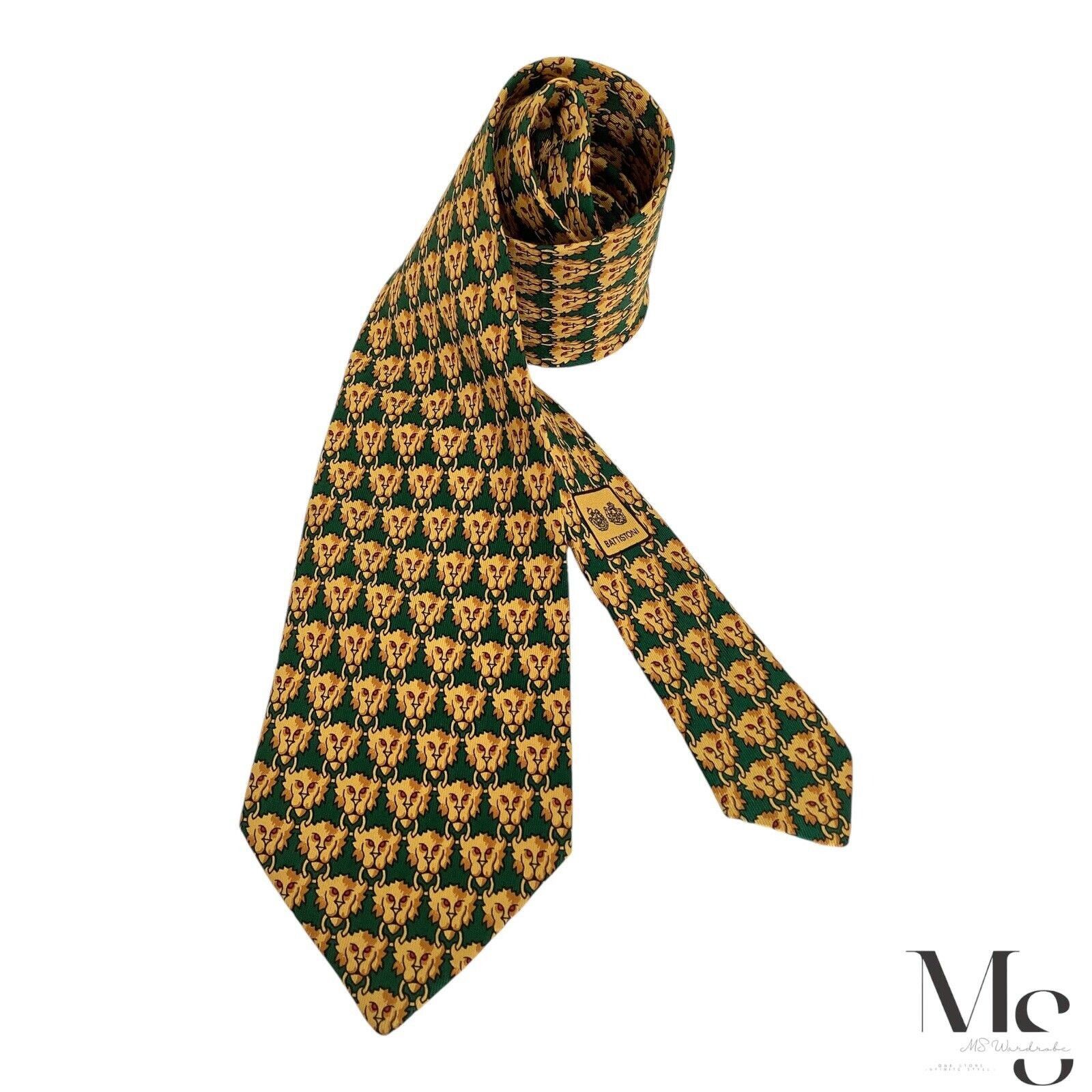 Battistoni BATTISTONI XL BAT 948 Green Yellow Lion Head Print Silk Tie Size ONE SIZE - 1 Thumbnail