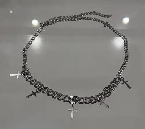 Jewelry Silver Chain Necklace with Cross Charms Size ONE SIZE - 5 Thumbnail