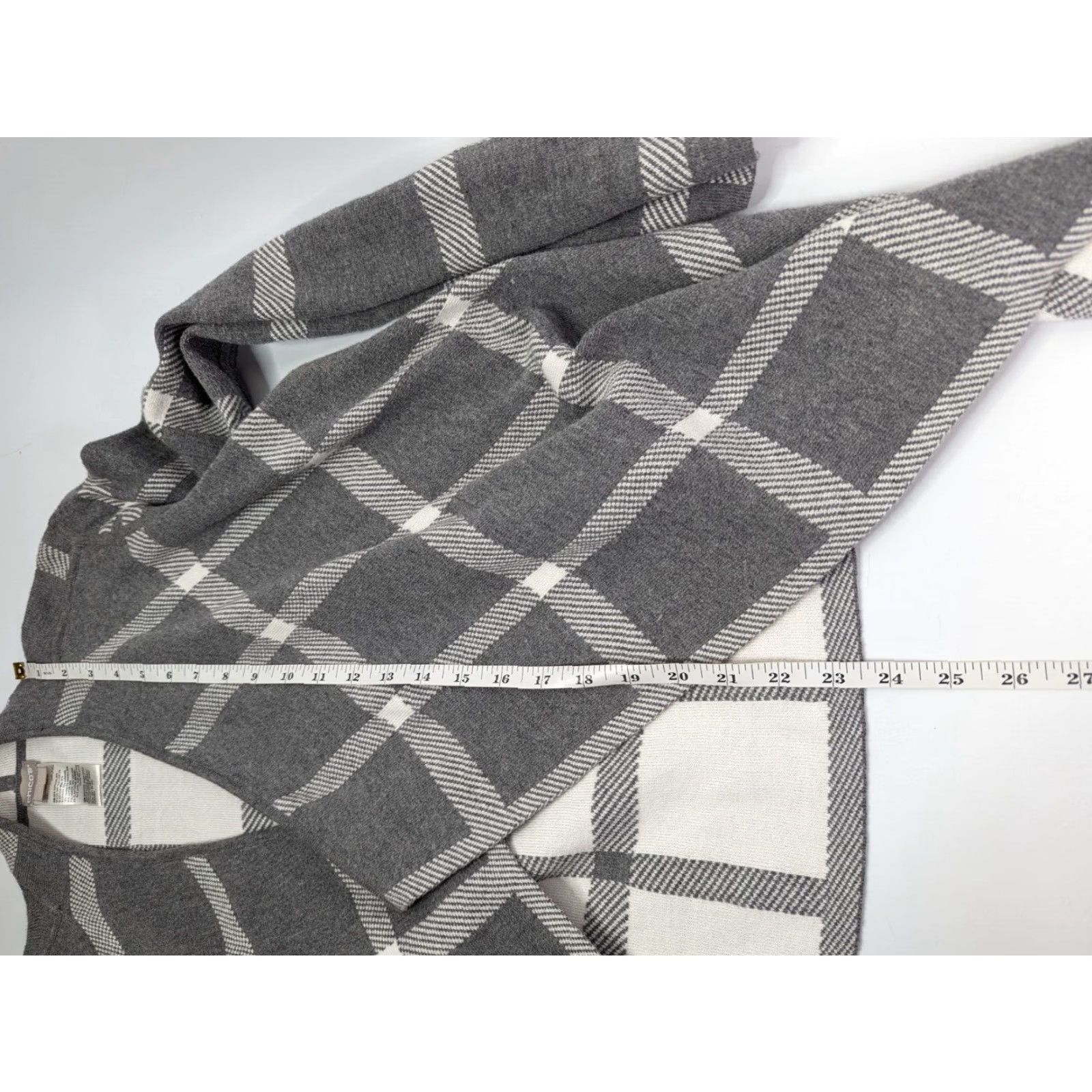 Vintage VINTAGE Chico’s Reversible Windowpane-Print Drape Open Cardigan Size 1 Grey 570244415 Size M / US 6-8 / IT 42-44 - 4 Thumbnail