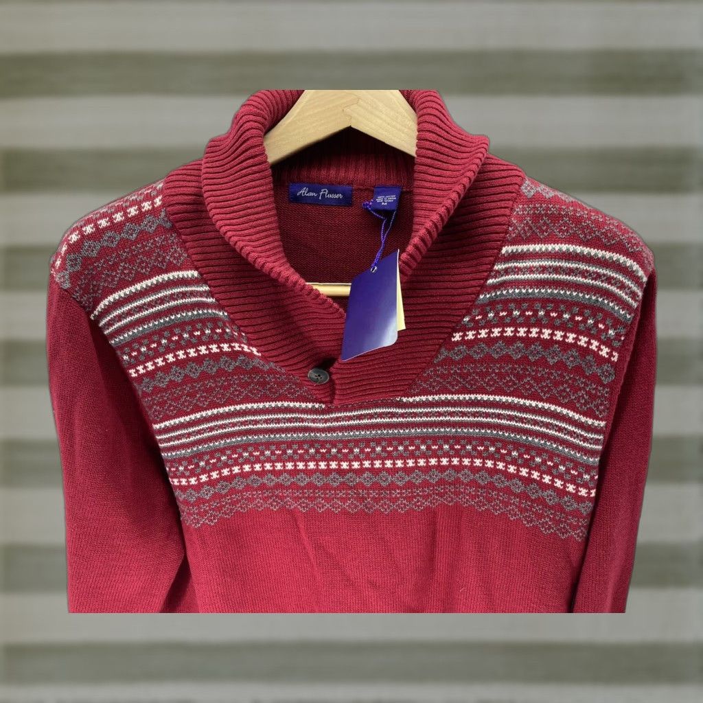 Vintage Alan Flusser Sweater Men M Pullover 3 button Mock Neck Cotton Red NWT Regular Knit Lightweight Long Sleeve Vintage? No (remove) Size US M / EU 48-50 / 2 - 1 Thumbnail