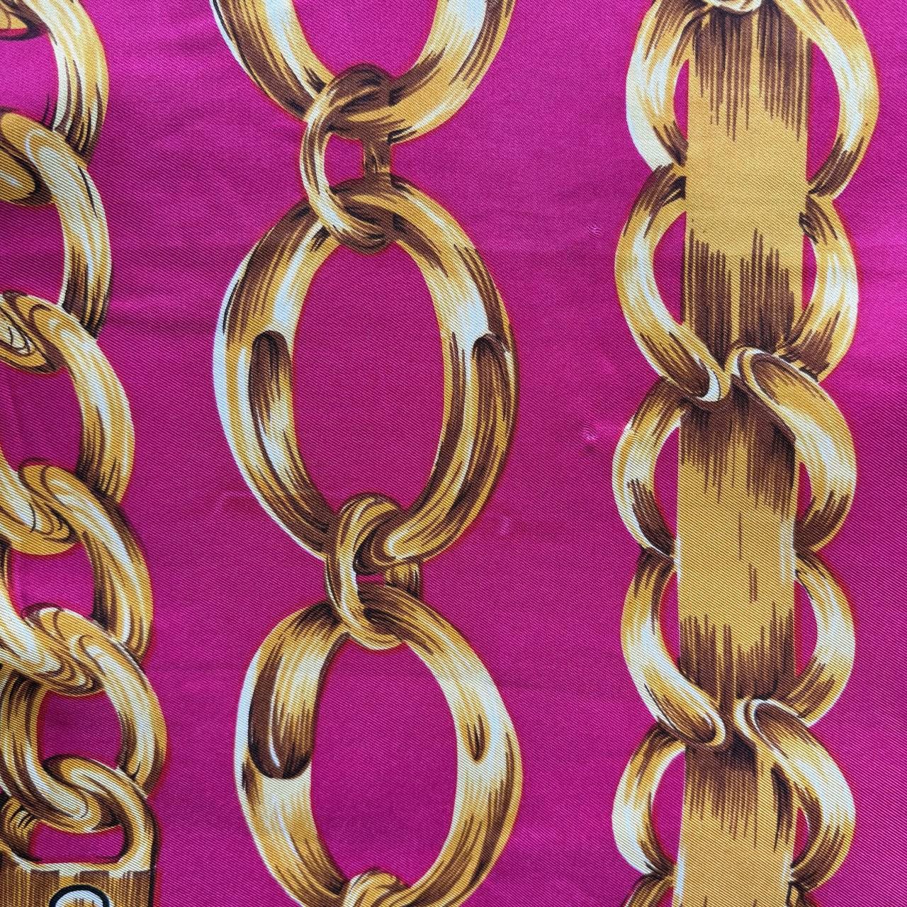 Chanel Vintage Chanel Pink Silk Scarf Gold Chain Link Pattern Size ONE SIZE - 8 Thumbnail