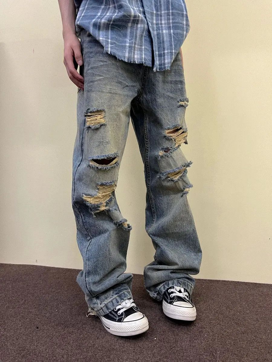 Japanese Brand × Jean Distressed Wide Leg Denim Jeans Size US 34 / EU 50 - 4 Thumbnail