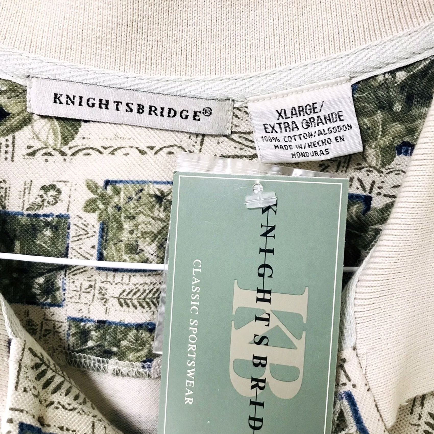 Vintage Knightsbridge Men Polo Shirt XL Tropical Island All Over Print Short Sleeve Green 100% Cotton Casual Golf Tennis Rugby Fishing Beach Size US XL / EU 56 / 4 - 4 Thumbnail