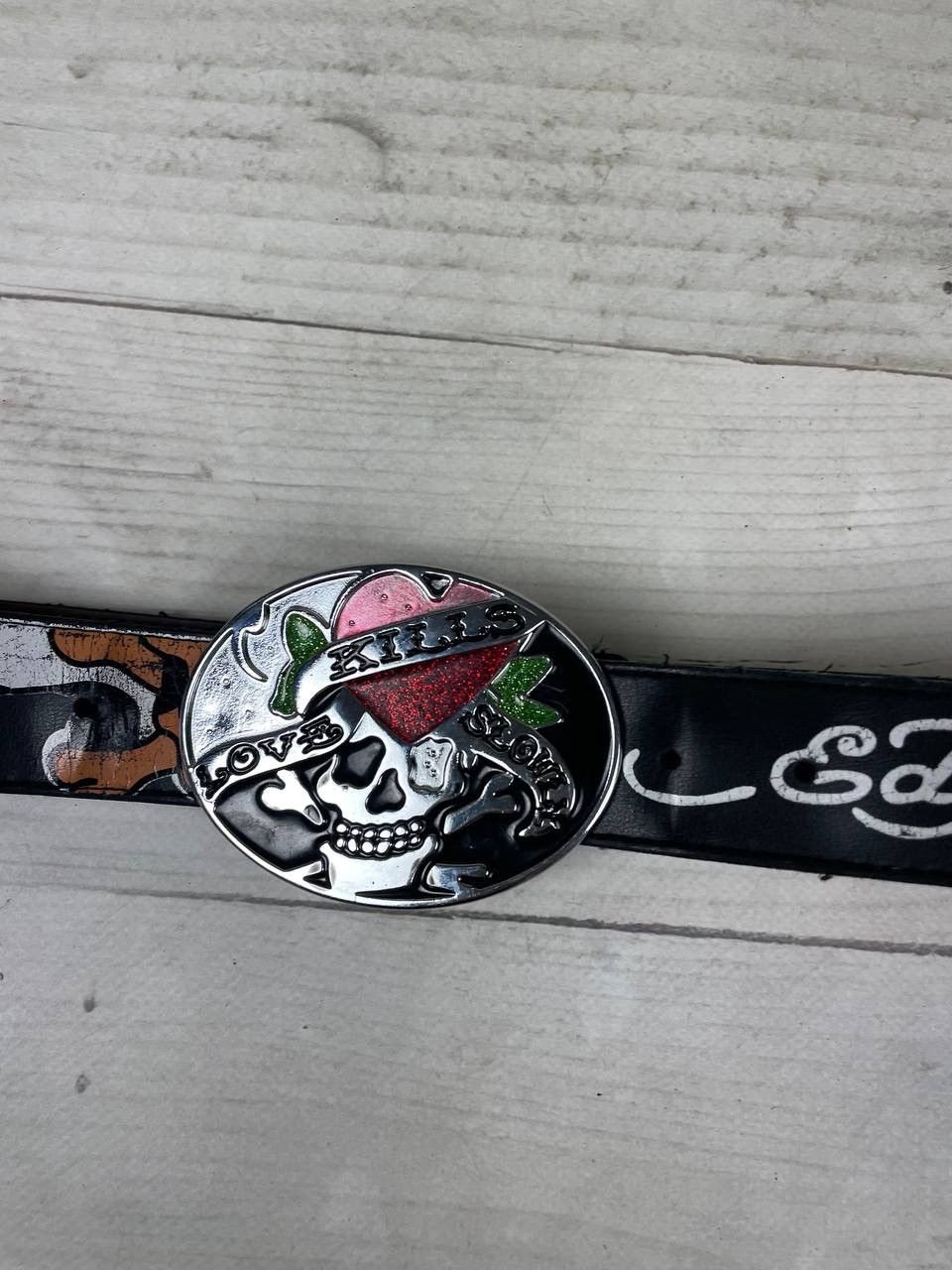 Ed Hardy Vintage Ed Hardy Leather Belt Japan Y2K 90s Love Kills Size ONE SIZE - 3 Thumbnail