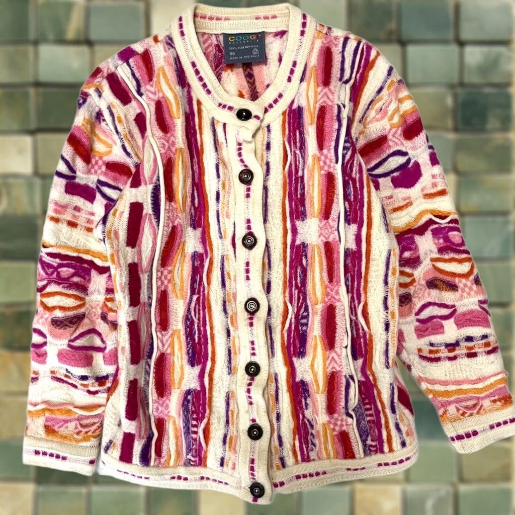 Coogi VTG COOGI Cardigan Sweater 3D Knit Wool Multicolor Wool