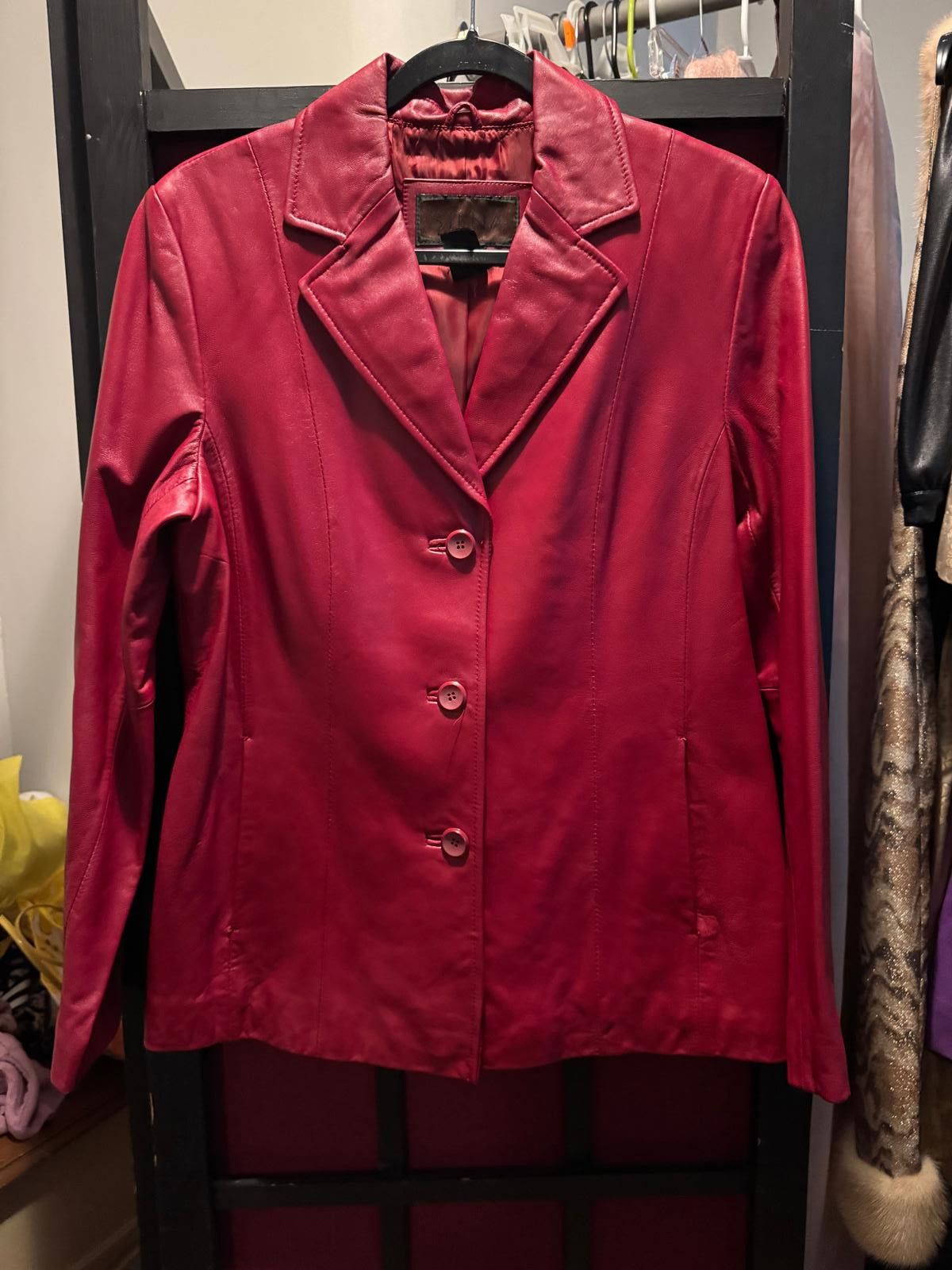Designer Red leather Button up Jacket blazer size 8 Size M / US 6-8 / IT 42-44 - 2 Thumbnail