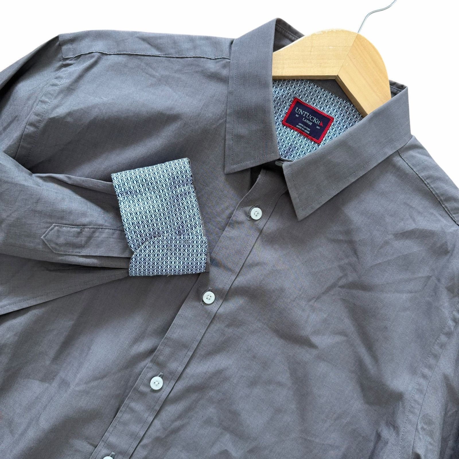 UNTUCKit Untuckit Gray Flip Cuff Cotton Long Sleeve Button Down Sz L Size US L / EU 52-54 / 3 - 1 Thumbnail