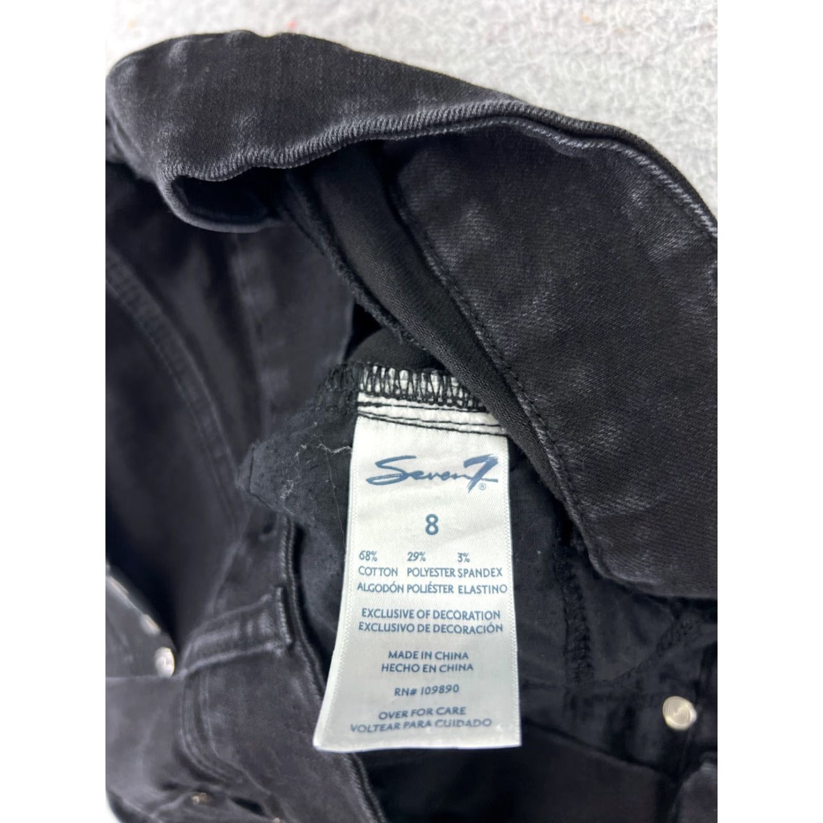 Vintage Seven7 Jeans Women's 8 Black Denim Skinny Mid Rise 29x28 Distressed Regular Fit Size 30" / US 8 / IT 44 - 7 Thumbnail