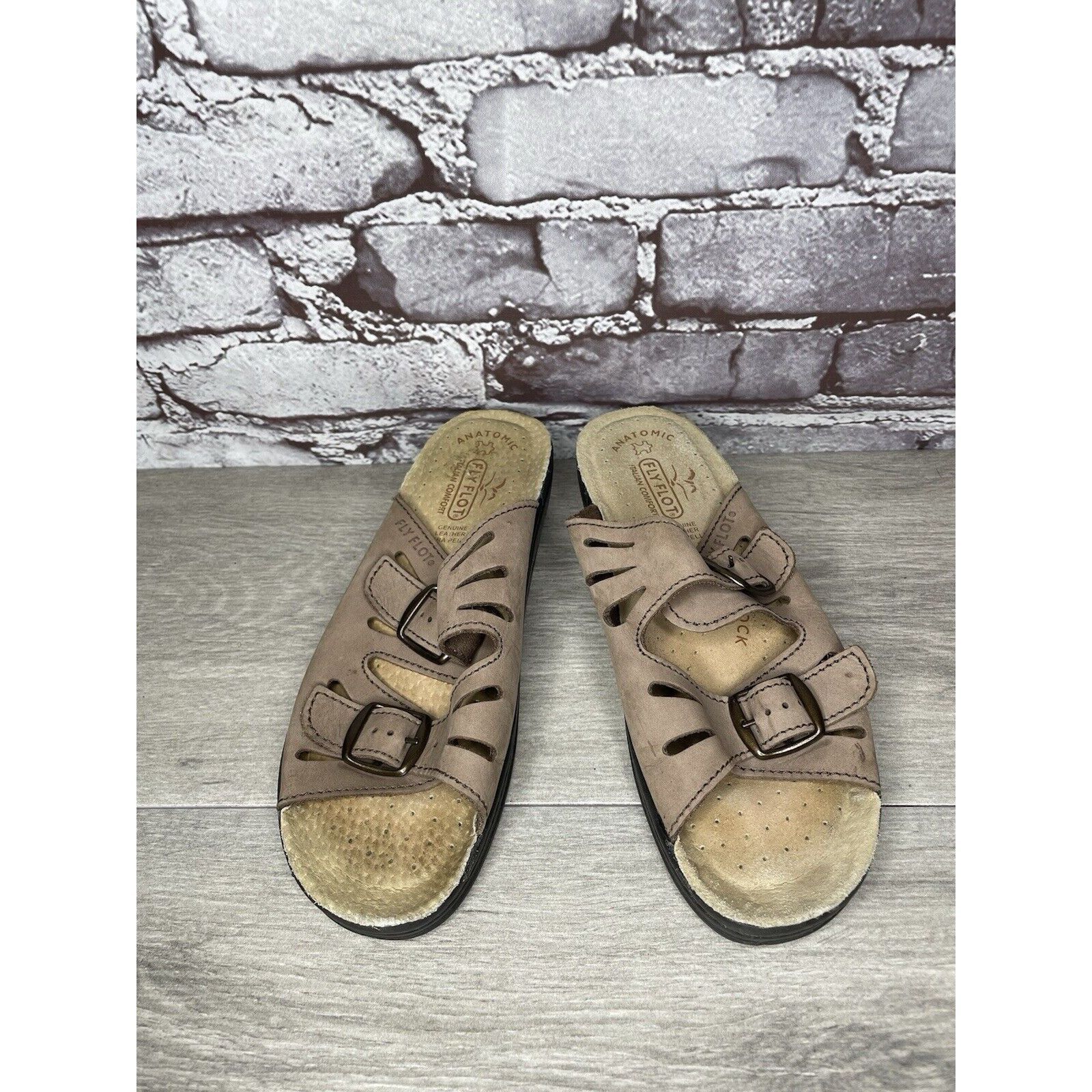 Other Fly Flot Taupe Nubuck Leather Strap Slides Wedge Sandals Wom Size US 6.5 / IT 36.5 - 17 Thumbnail