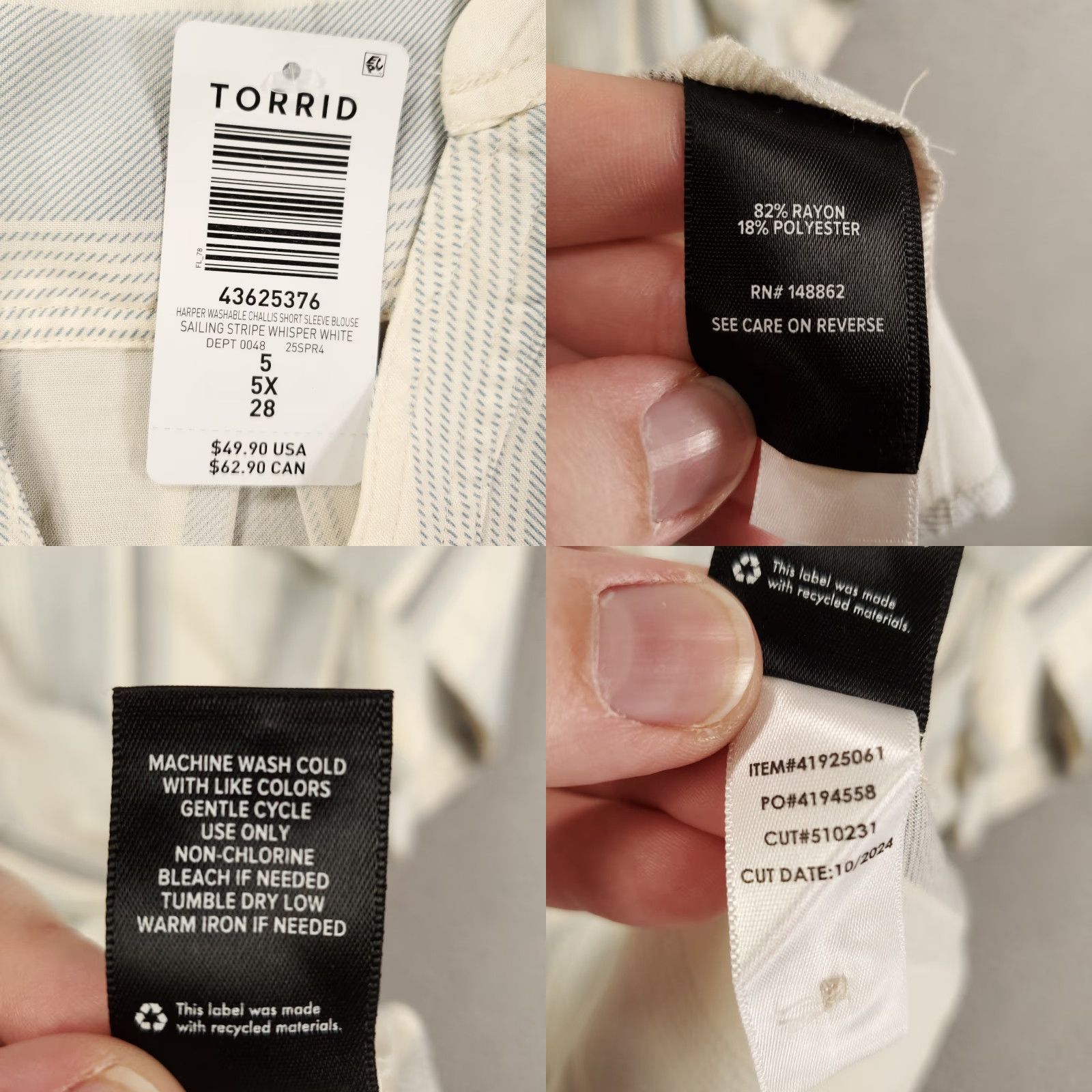 Torrid Torrid Blouse Womens 5X Multicolor Ivory Gray 1/4 Button Challis Sailing Stripe NWT Size XXL / US 16-18 / IT 52-54 - 8 Thumbnail