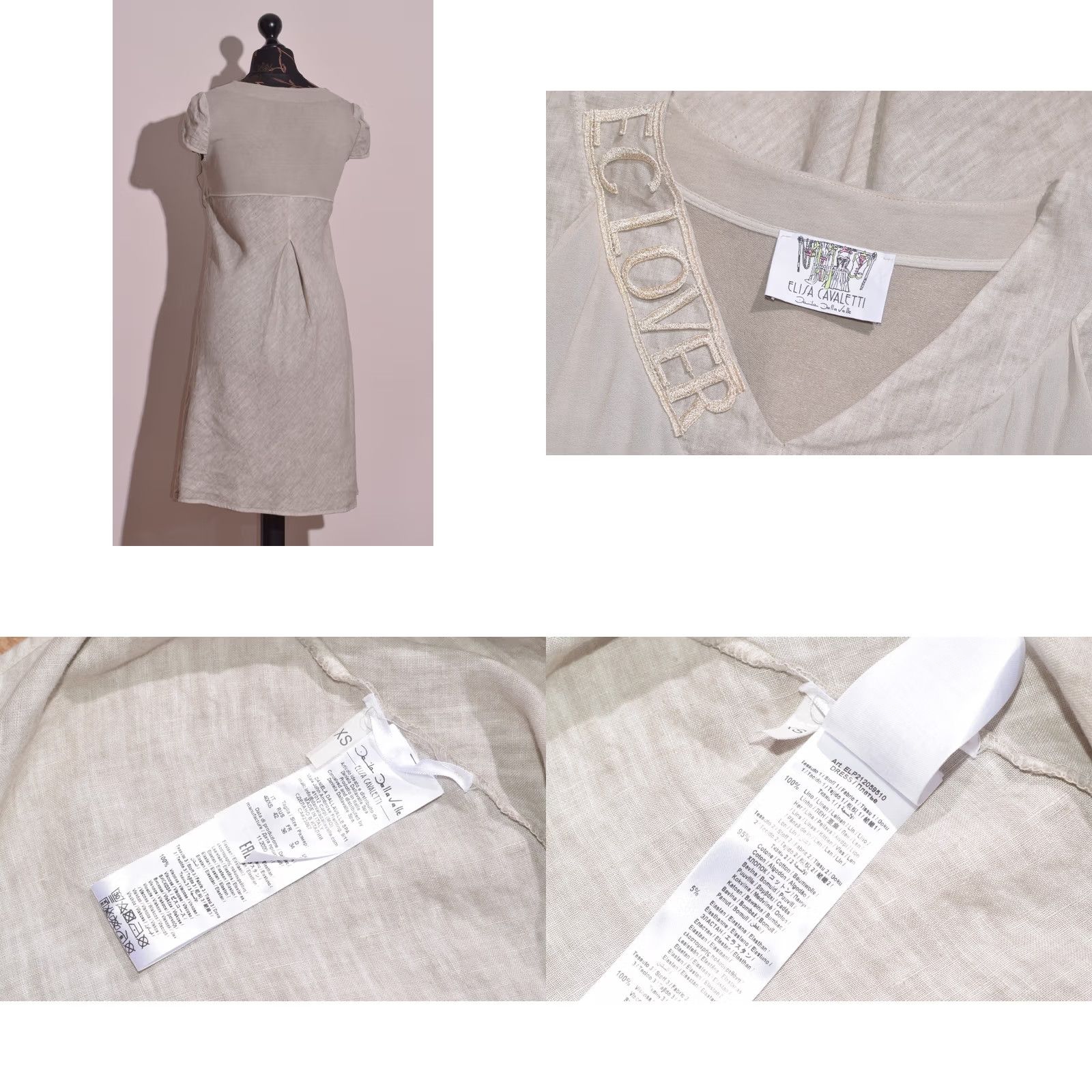 Vintage Elisa Cavaletti Women's Linen Dress Beige V-Neck Ruffles XS Knee Length Summer Casual Shift Sleeveless Vintage? No Size XS / US 0-2 / IT 36-38 - 8 Thumbnail