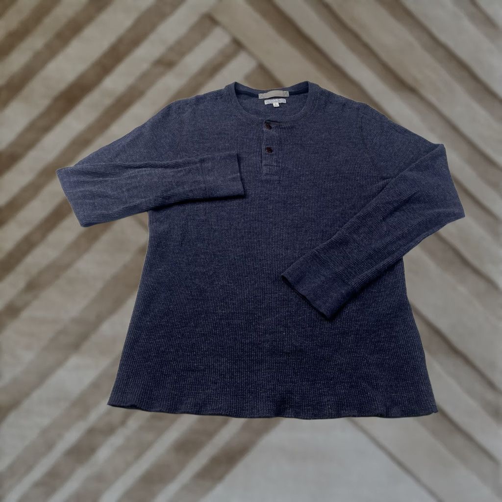 Wallace & Barnes Wallace & Barnes Shirt Mens Large Blue Henley Waffle Knit Thermal Classic Heritage Size US L / EU 52-54 / 3 - 1 Thumbnail