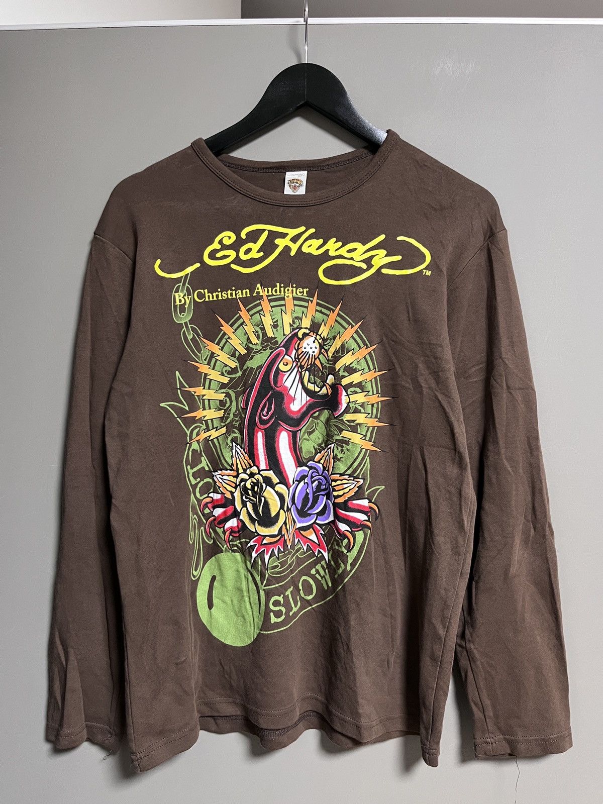 Christian Audigier × Ed Hardy Ed Hardy Panthera Print Y2K Brown Long Sleeve Size US XL / EU 56 / 4 - 1 Thumbnail